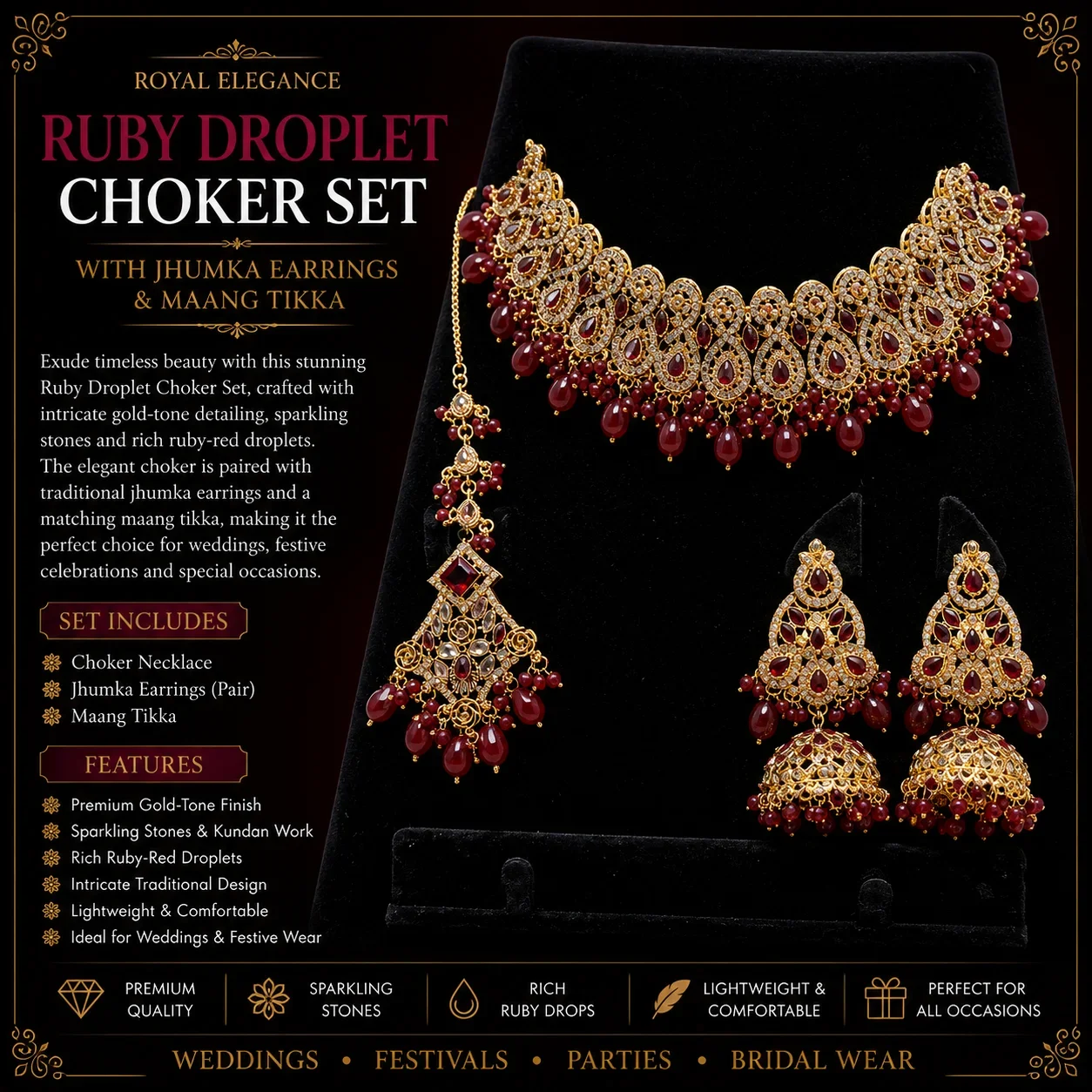 Royal Red Bridal Necklace Set