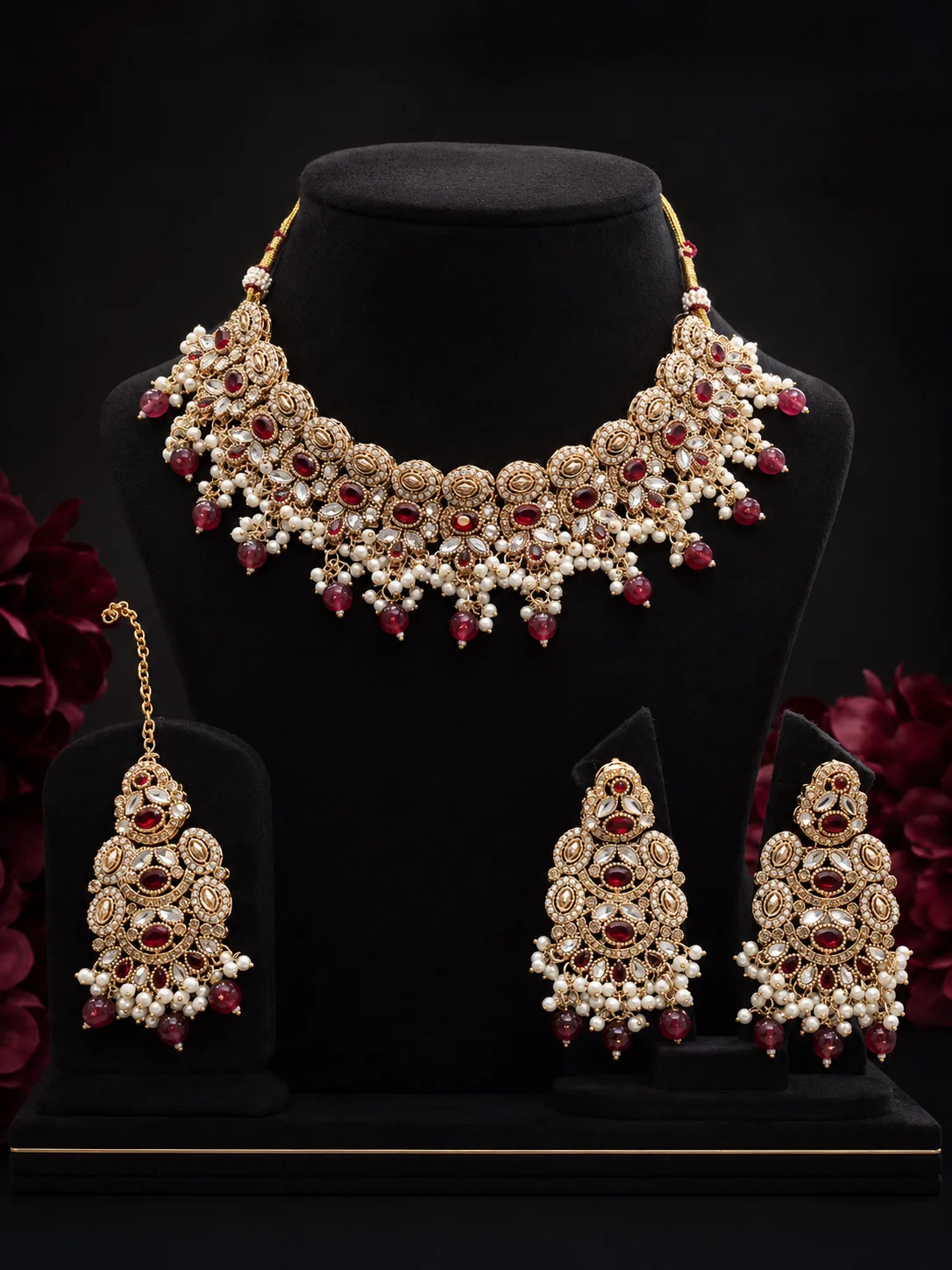 Royal Ruby Pearl Bridal Jewelry Set