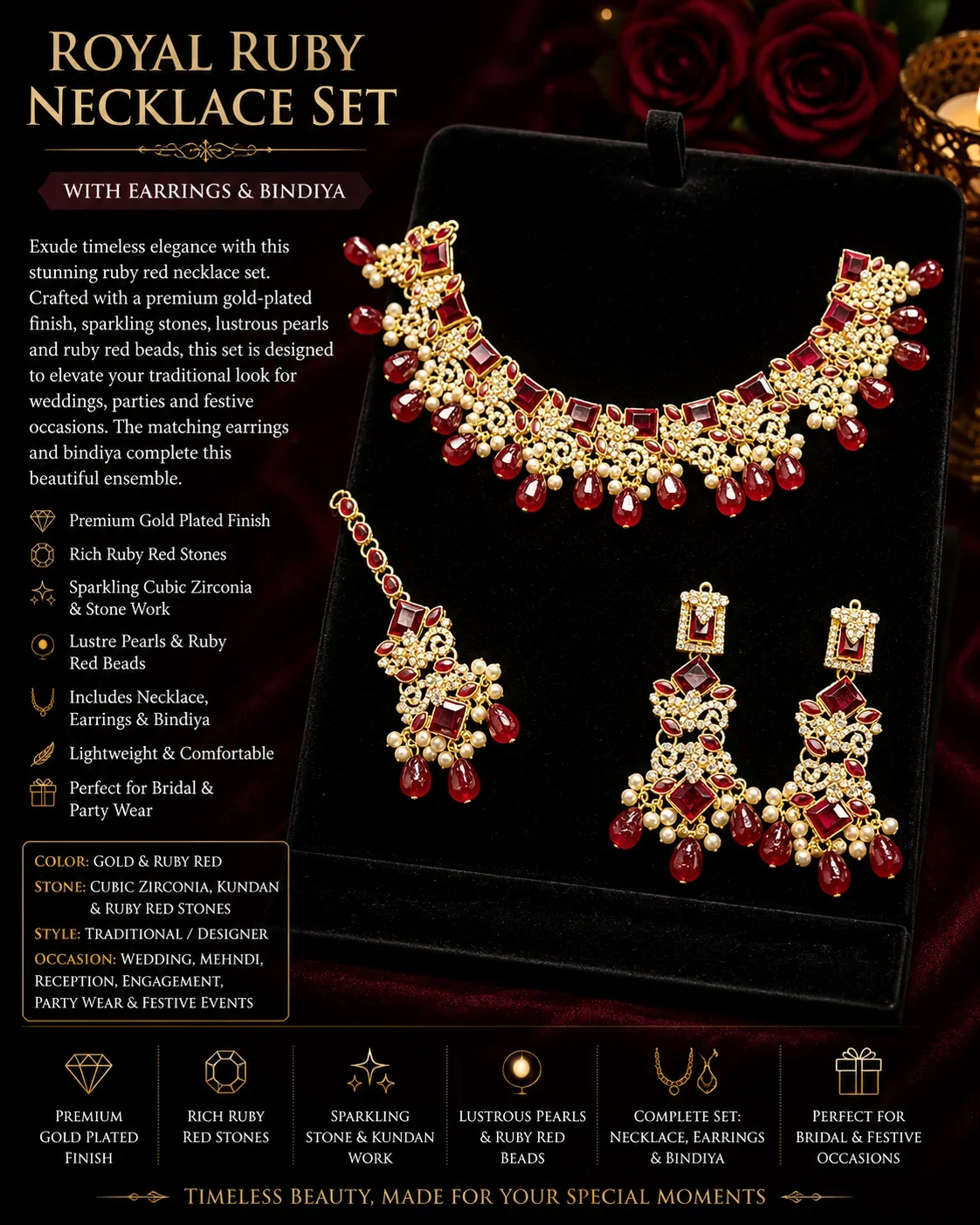 Royal Red & Gold Bridal Necklace Set