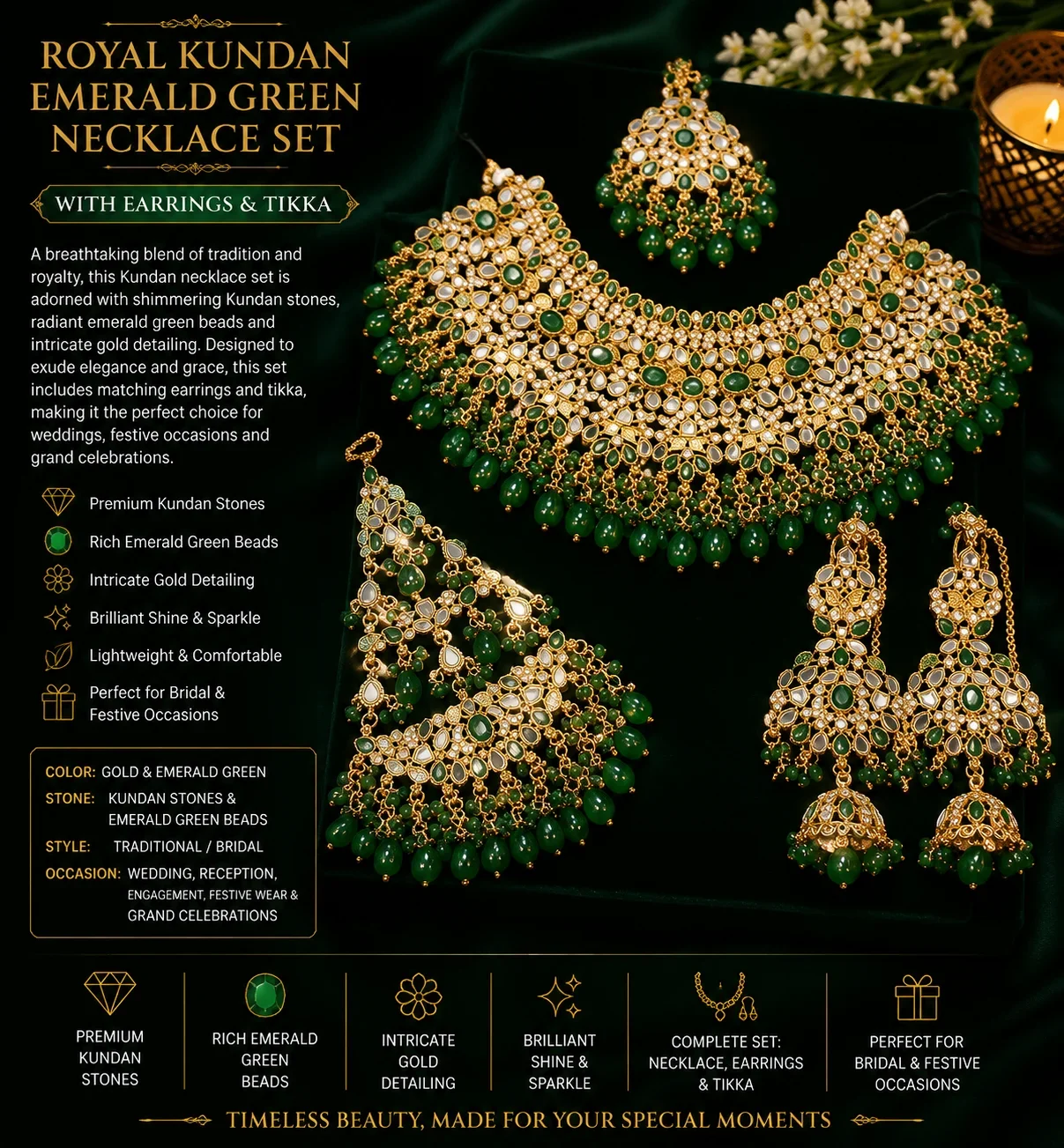 Luxury Green Kundan Bridal Necklace Set