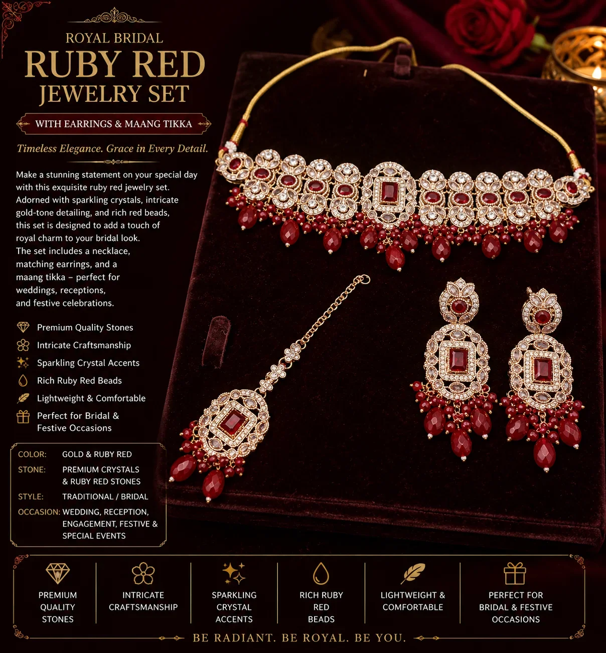Regal Red & Gold Bridal Necklace Set