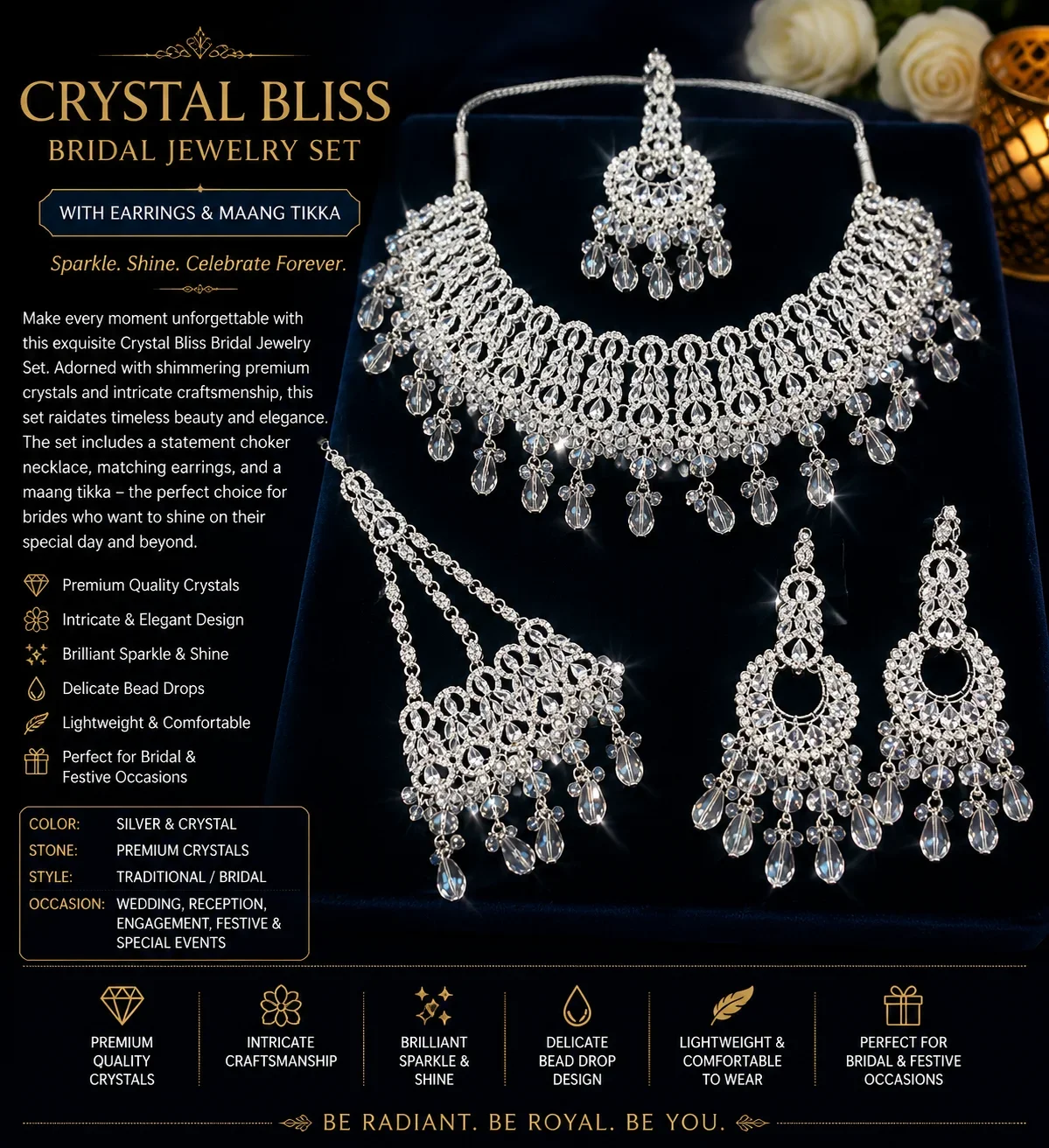 Exquisite Diamond-Cut Crystal Bridal Necklace Set