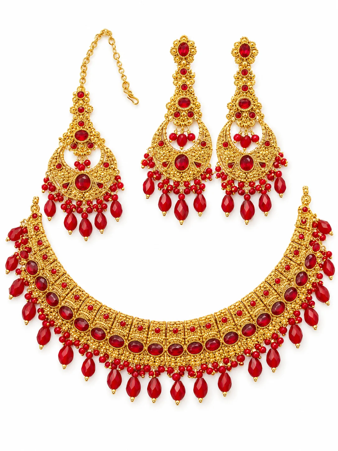 Elegant Gold-Toned Bridal NECKLACE and Necklace Set