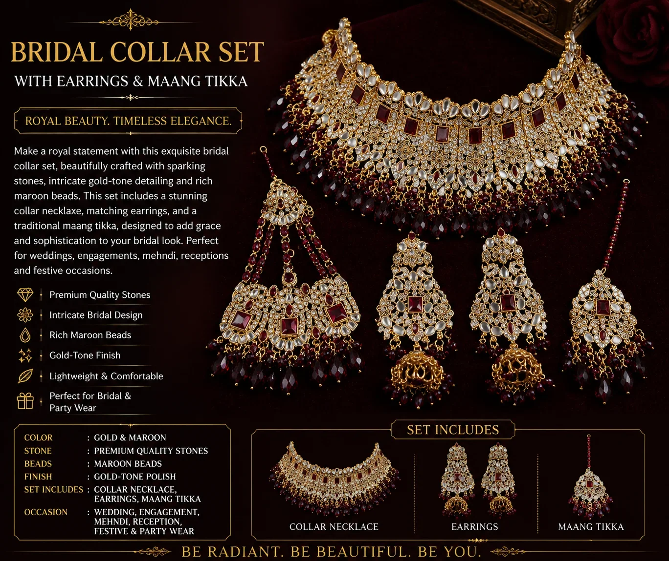 Bridal Collar Set with Earrings & Maang Tikka