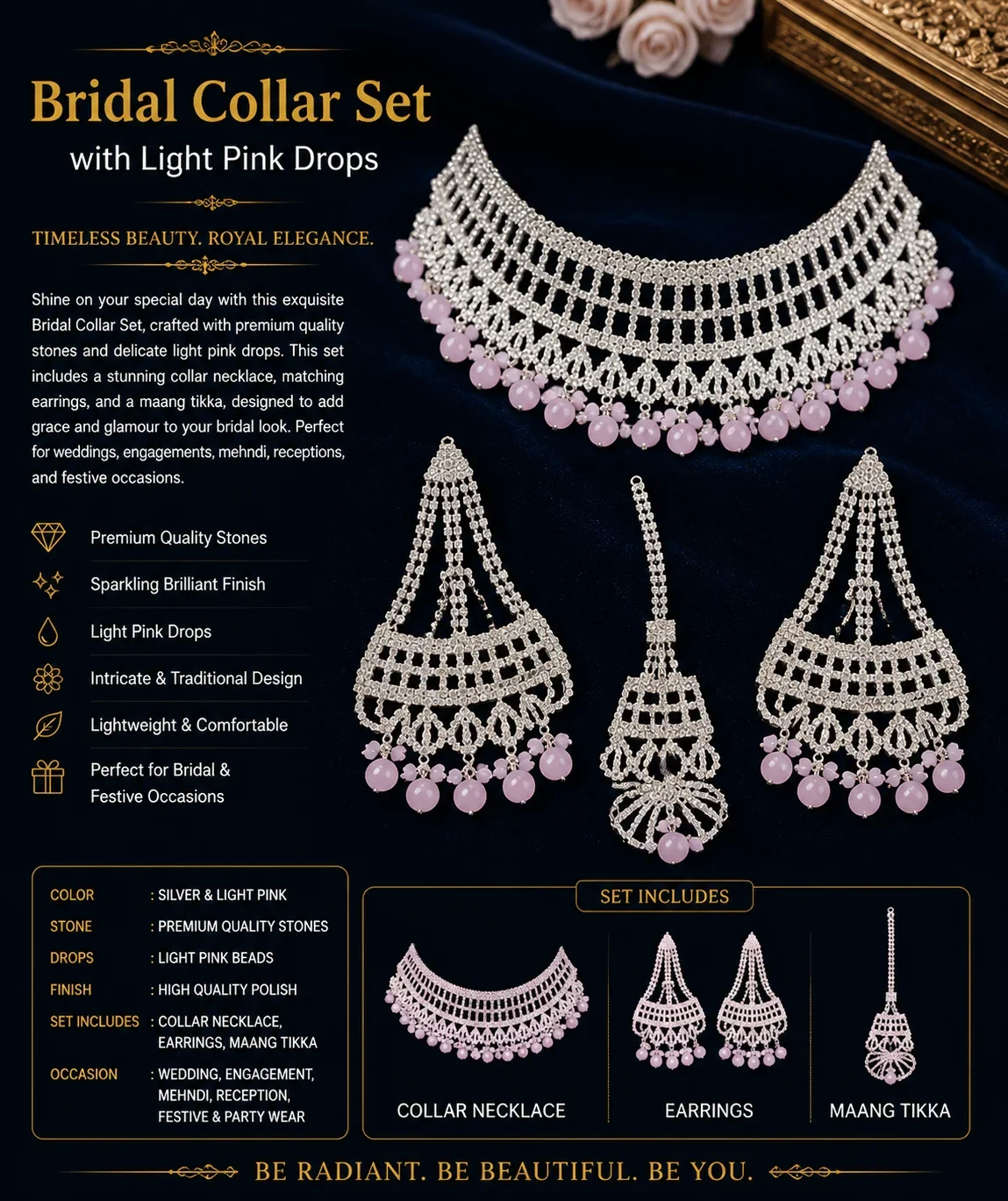Elegant Bridal Jewelry Set with Pink Accents