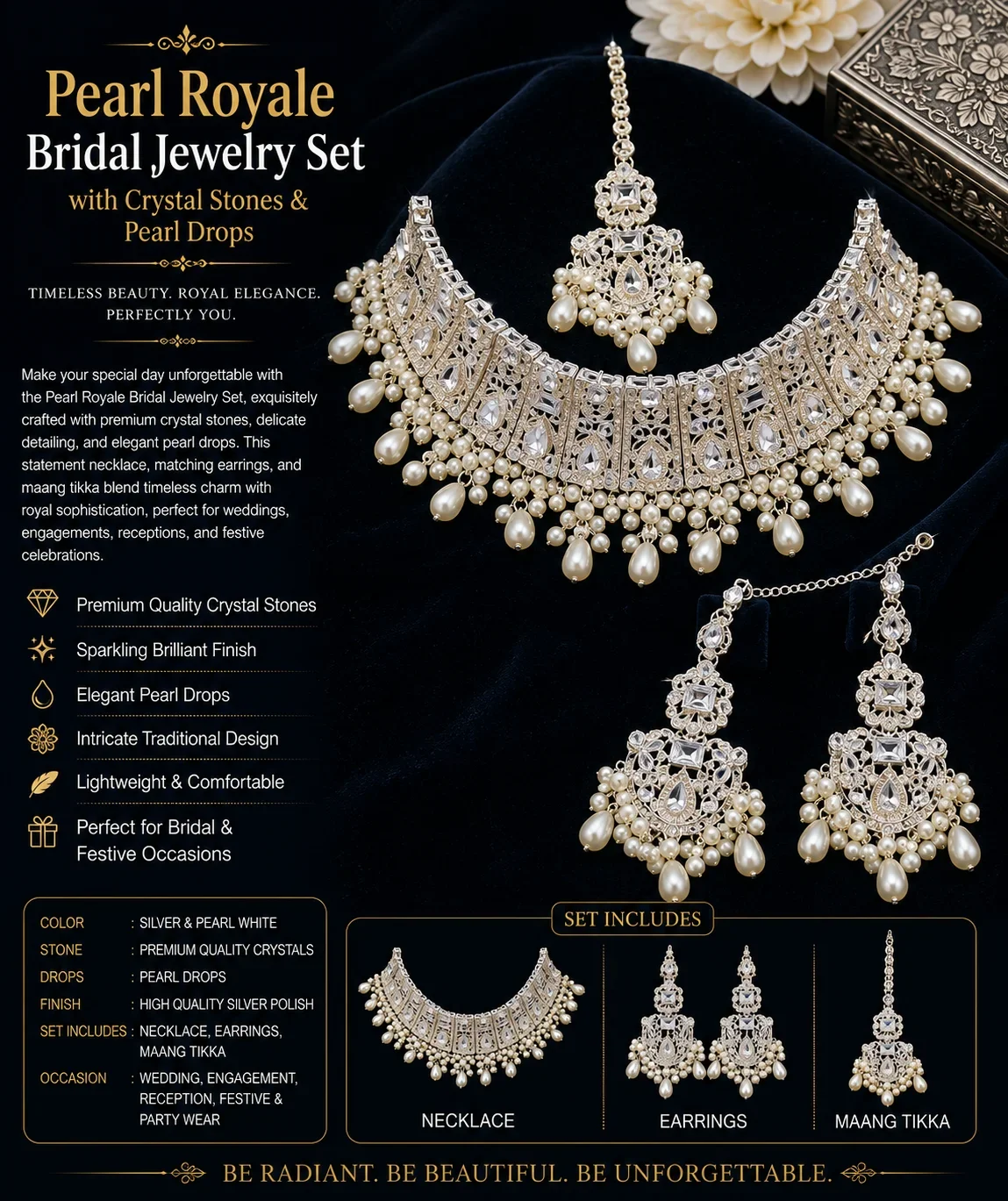 Elegant Pearl & Crystal Bridal Jewelry Set