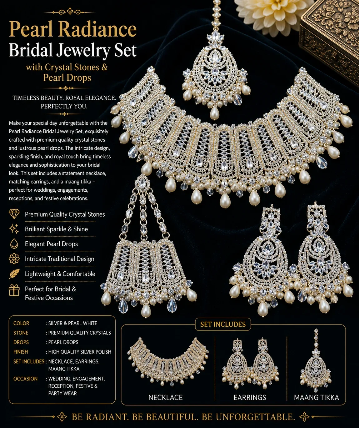 Elegant Crystal and Pearl Bridal Jewelry Set