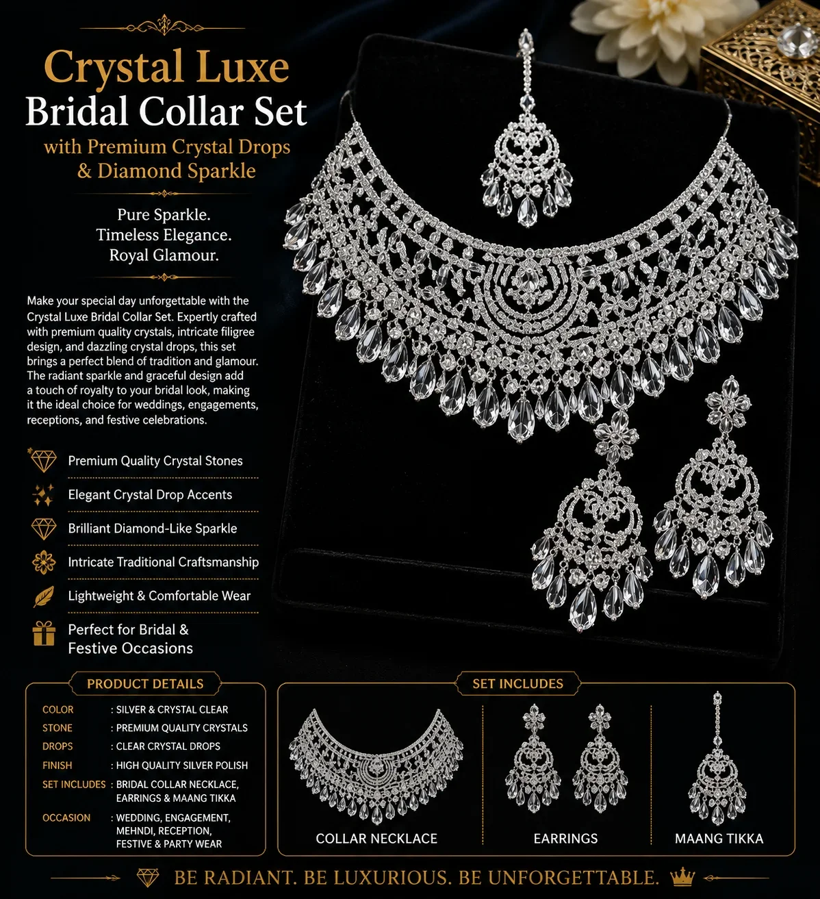 Crystal Luxe Bridal Collar Set
with Premium Crystal Drops & Diamond Sparkle