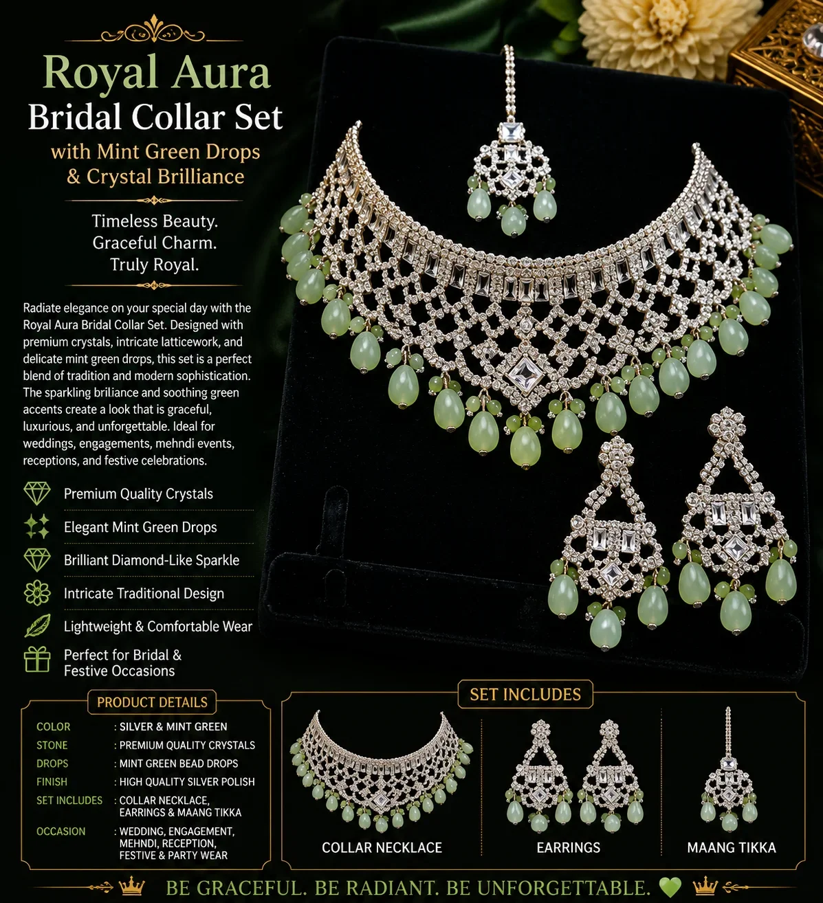 Elegant Crystal COLLOR Set with Pastel Gem Accents
