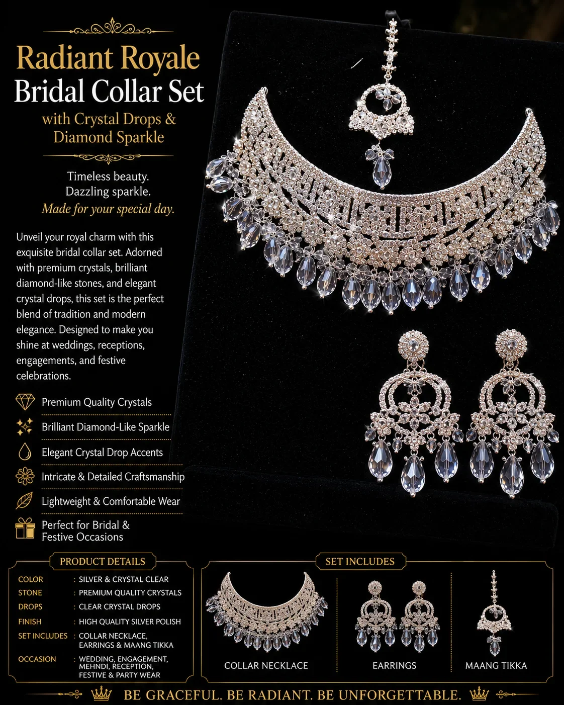 "Elegant Crystal COLLOR Necklace Set with Dangling Accents"