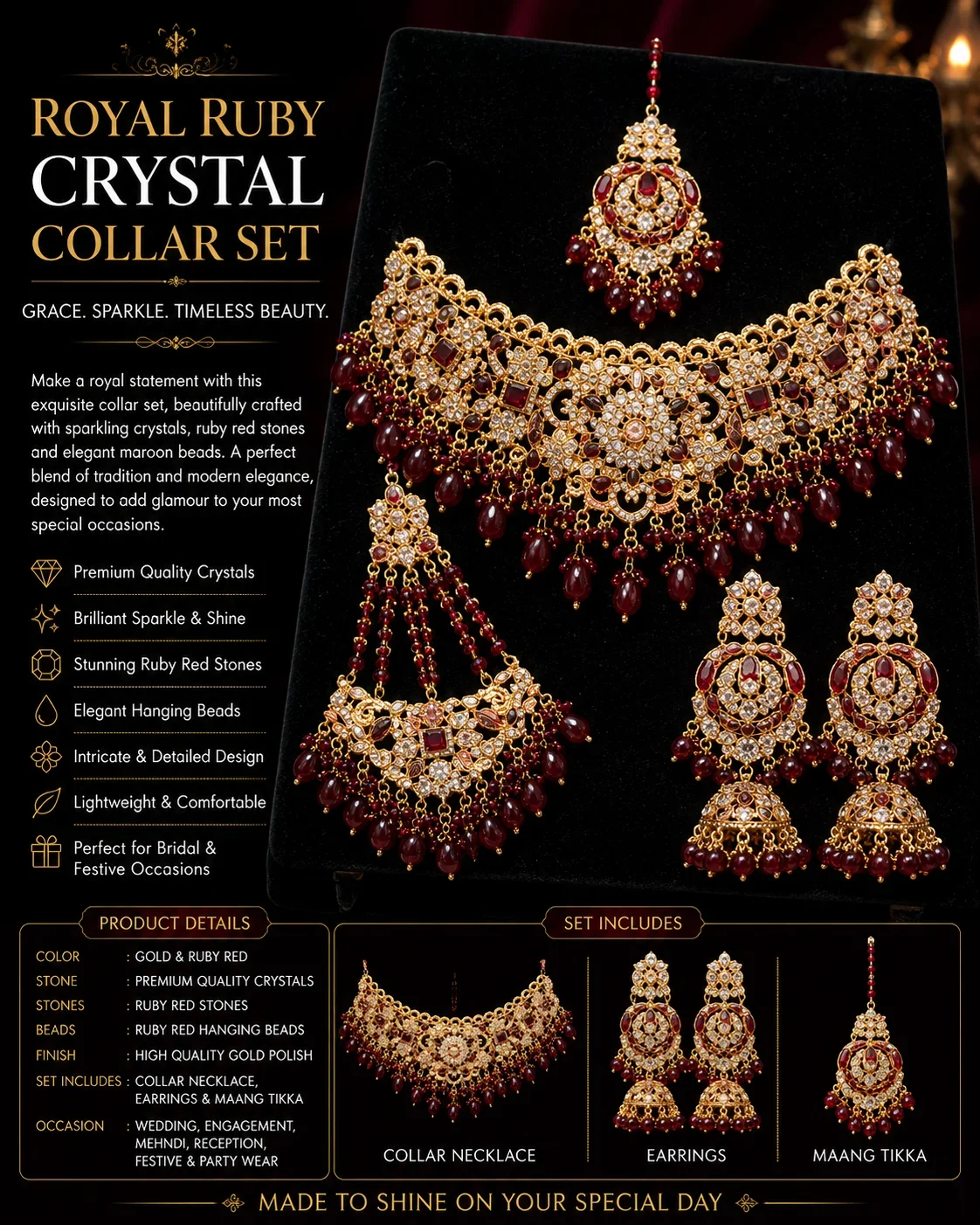 Royal Elegance Red & Gold Bridal Jewelry Set