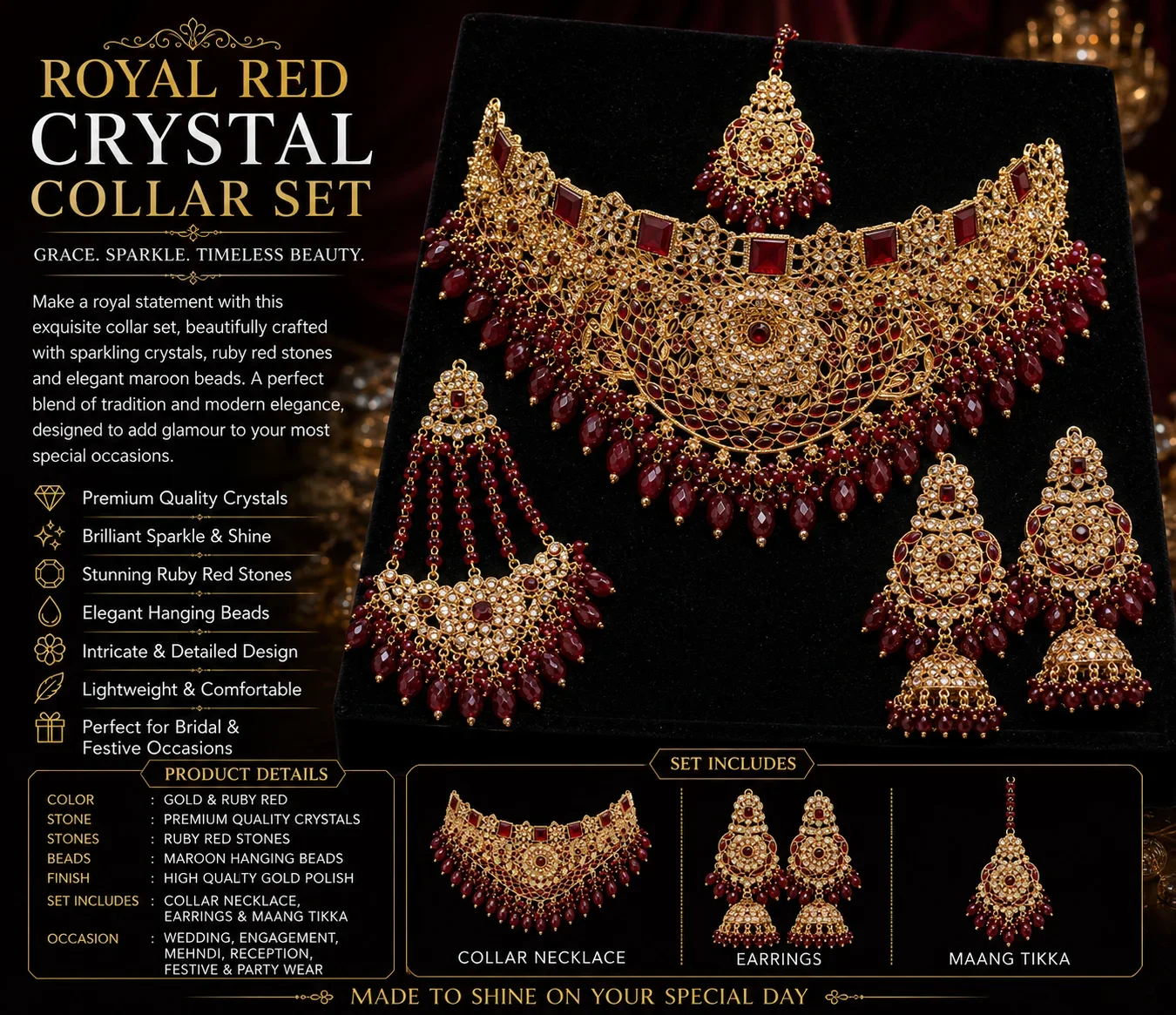 Royal Red & Gold Bridal Jewelry Set