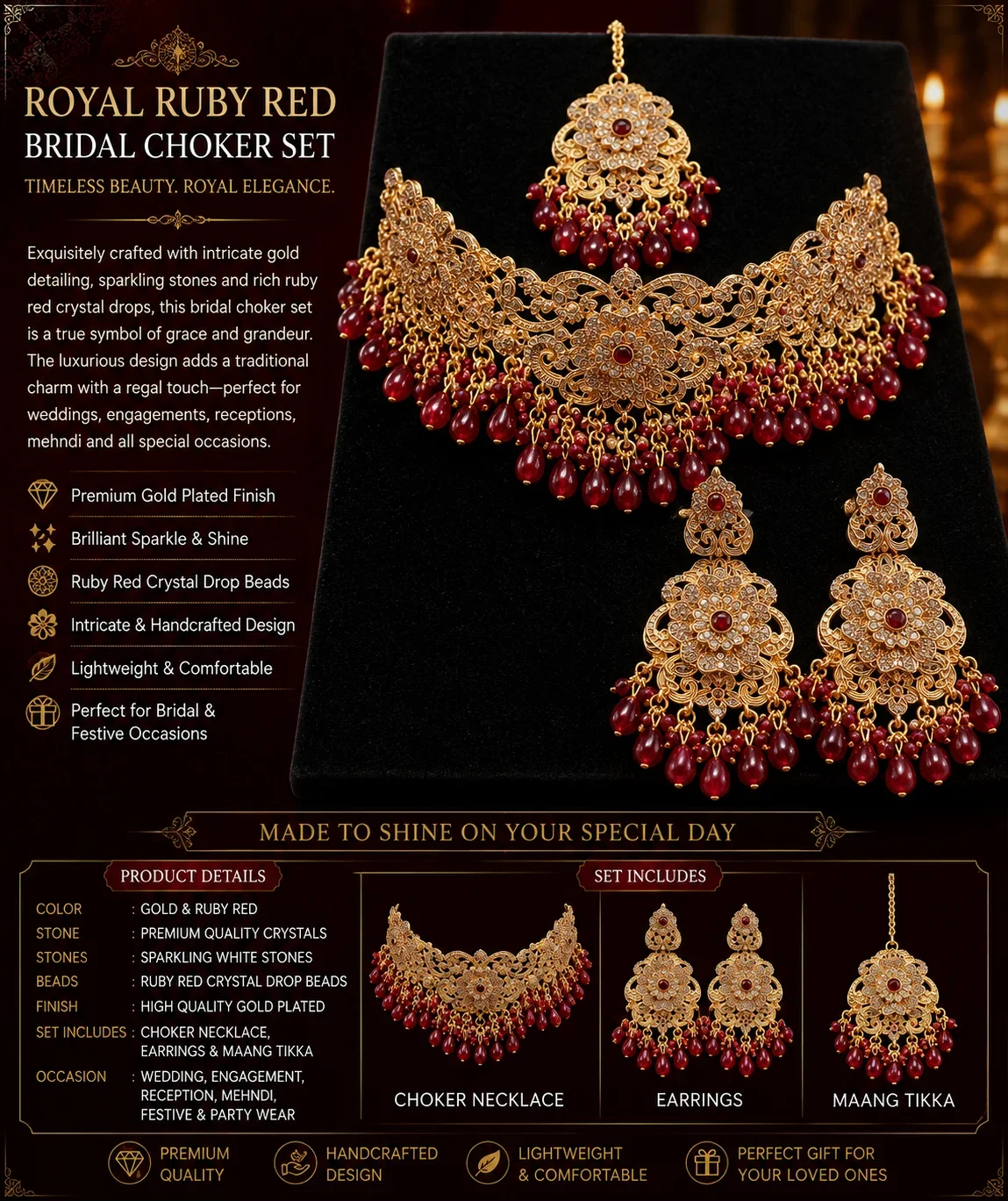 Royal Ruby Red Bridal Choker Set