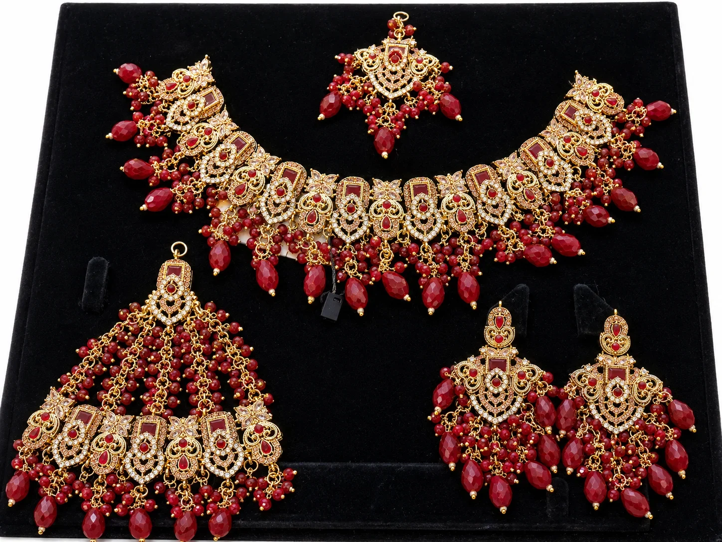 Royal Ruby Red Bridal Choker Set – Exquisite Gold & Crystal Elegance