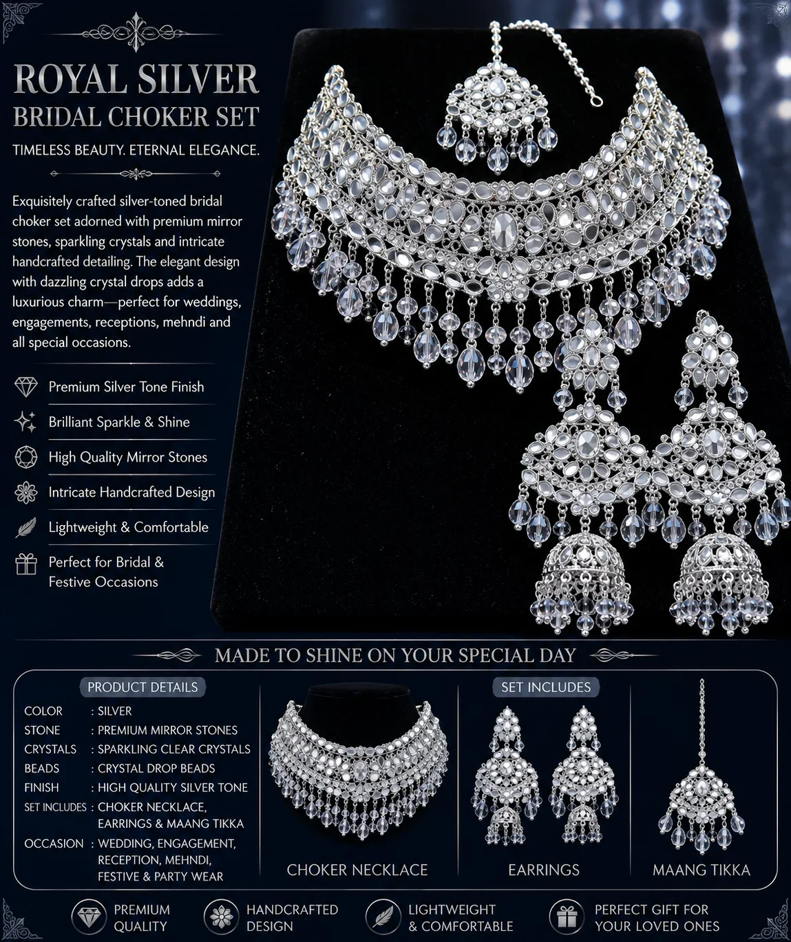 Elegant SILVER Bridal Choker Set with Intricate Detailing