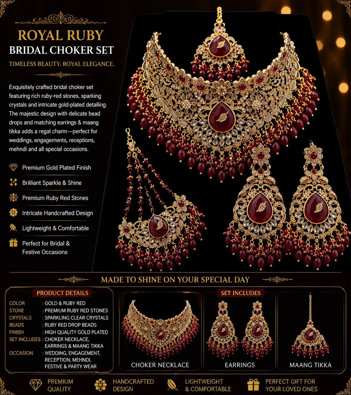 Royal Crimson Elegance – Bridal Jewelry Set