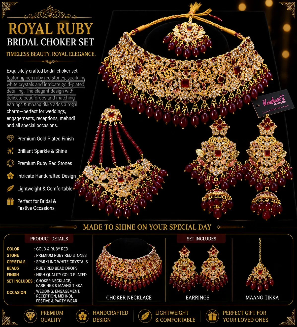 Exquisite Ruby & Gold Bridal Jewelry Set