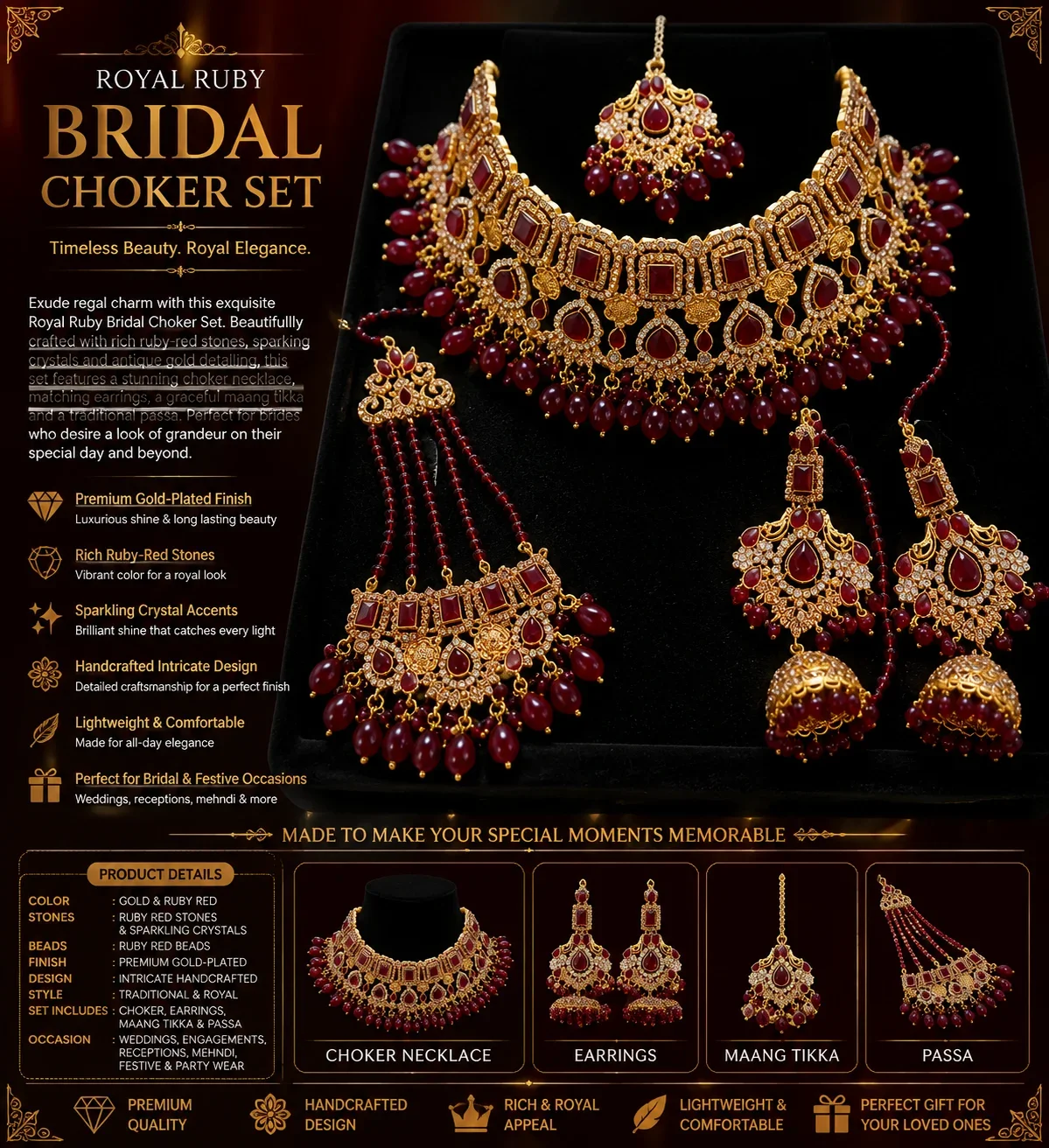 Regal Ruby Red Bridal Jewelry Set