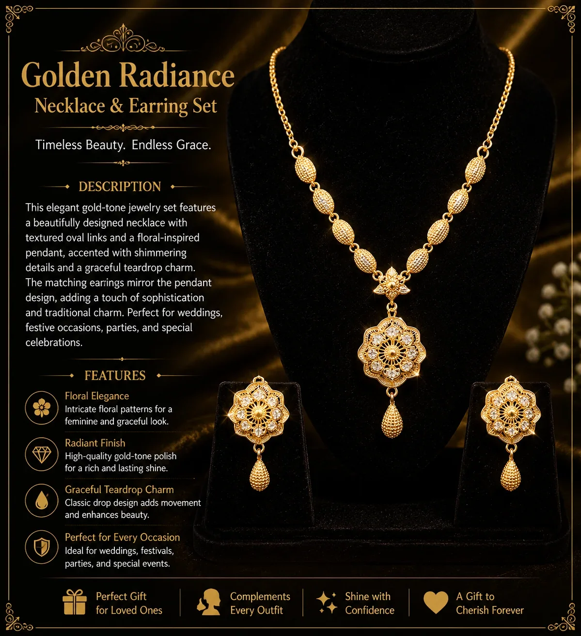 Elegant Gold Floral Necklace Set