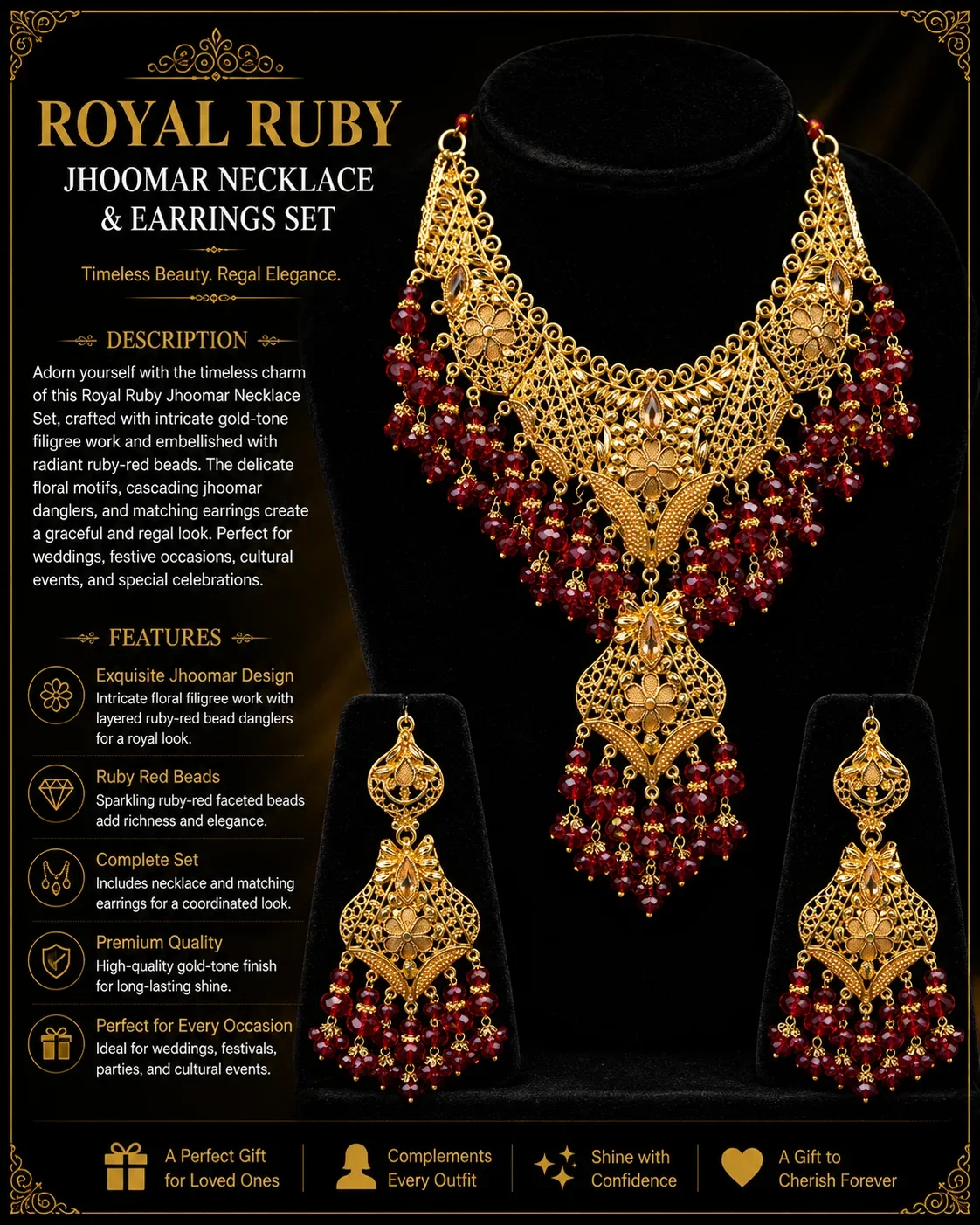 Elegant Gold and Red Necklace Set