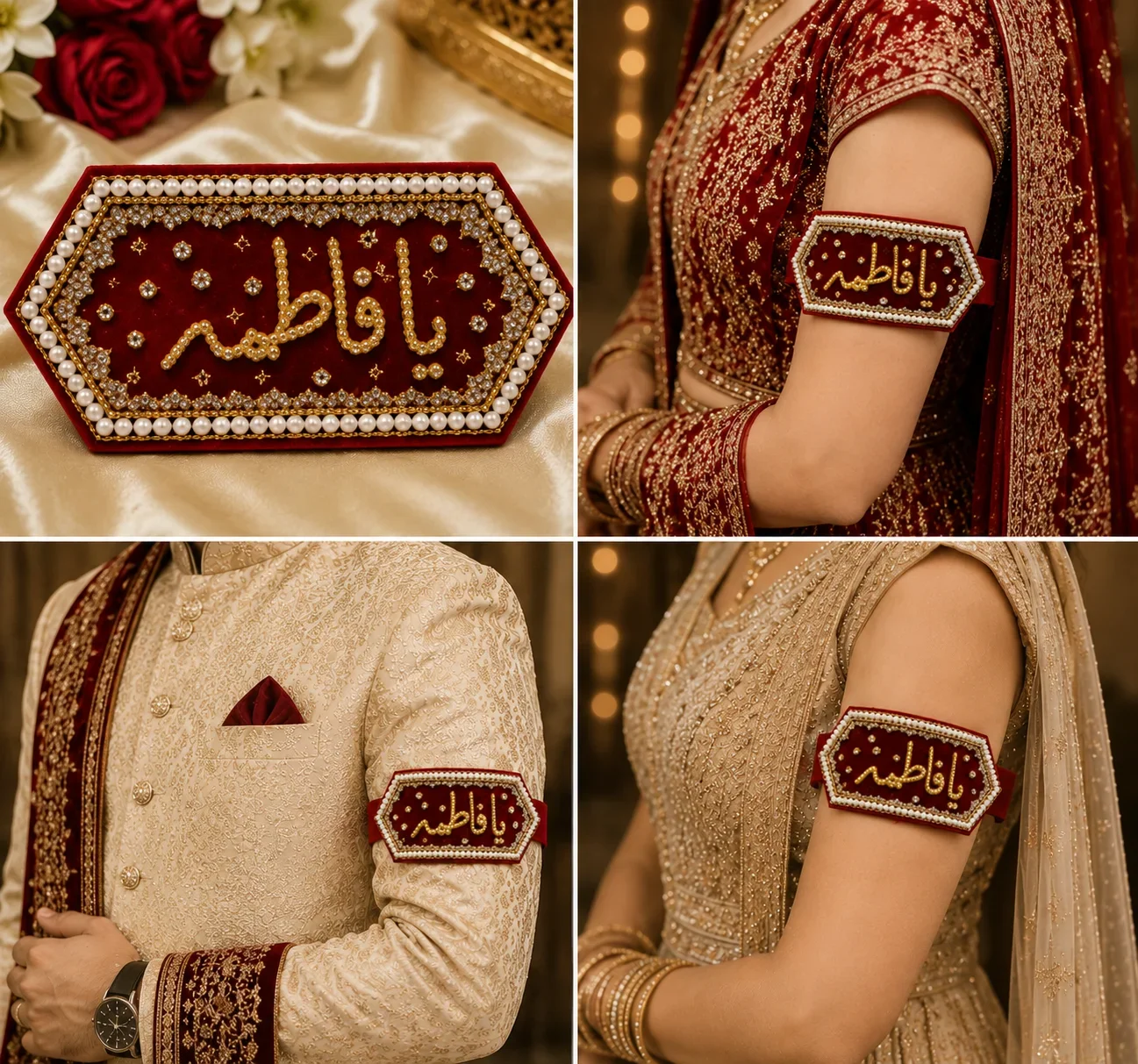 Ya FATIMA Wedding Arm Band – Red Velvet Bridal & Groom Accessory