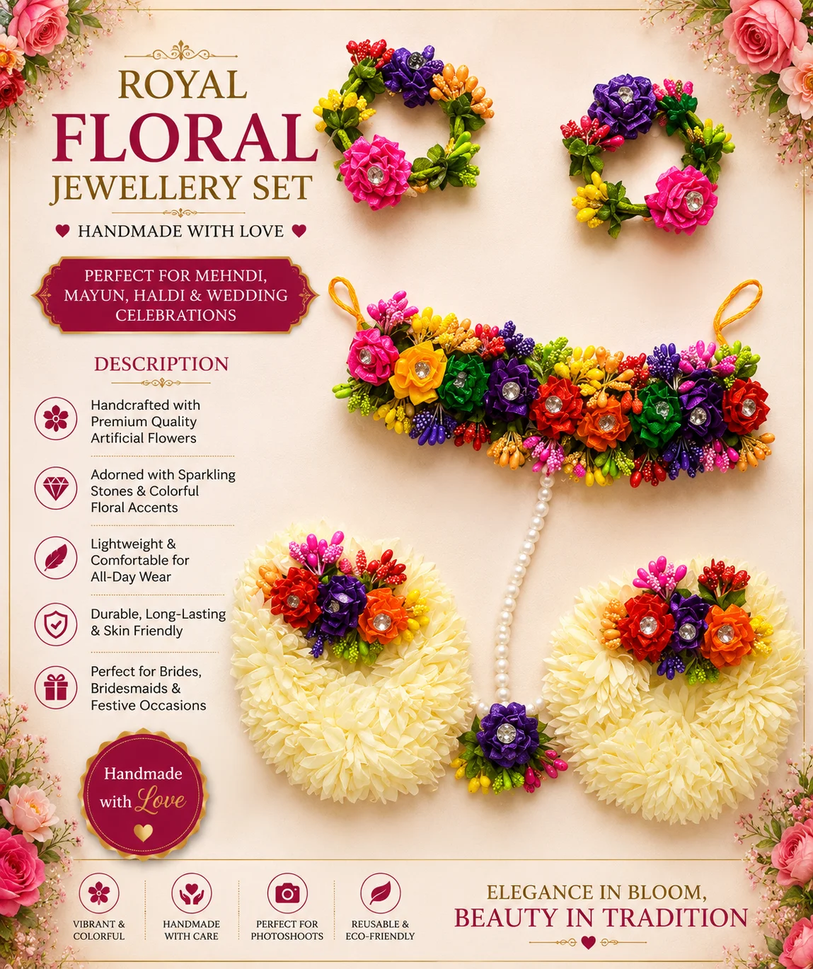 Vibrant Floral Jewelry Set – Multicolor Elegance