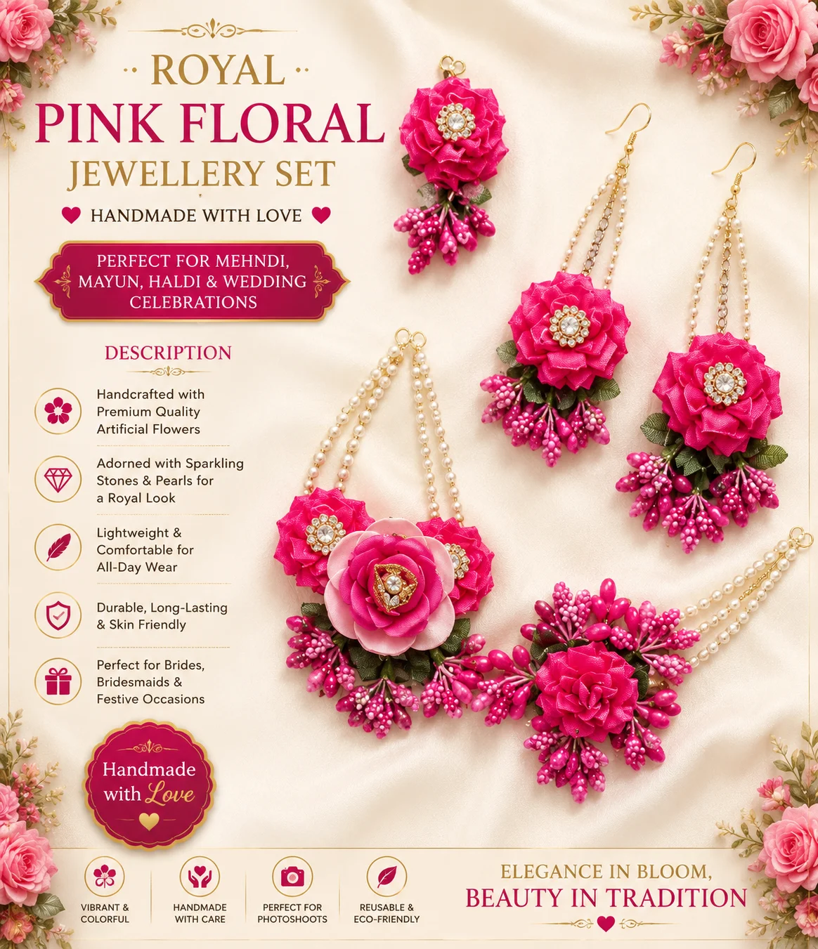 Elegant Pink Floral Jewelry Set