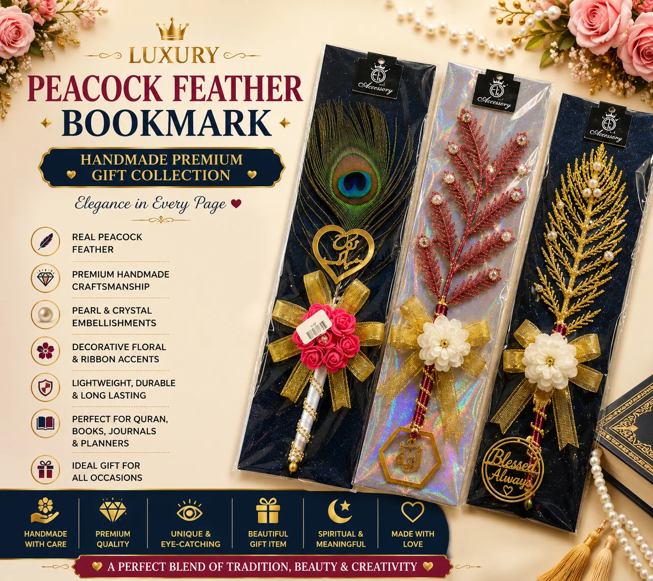 Luxury Peacock Feather Bookmark – Handmade Premium Gift Collection