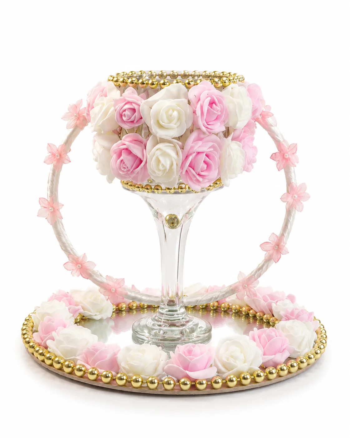 Luxury Pink & White Floral Decorative Goblet Centerpiece