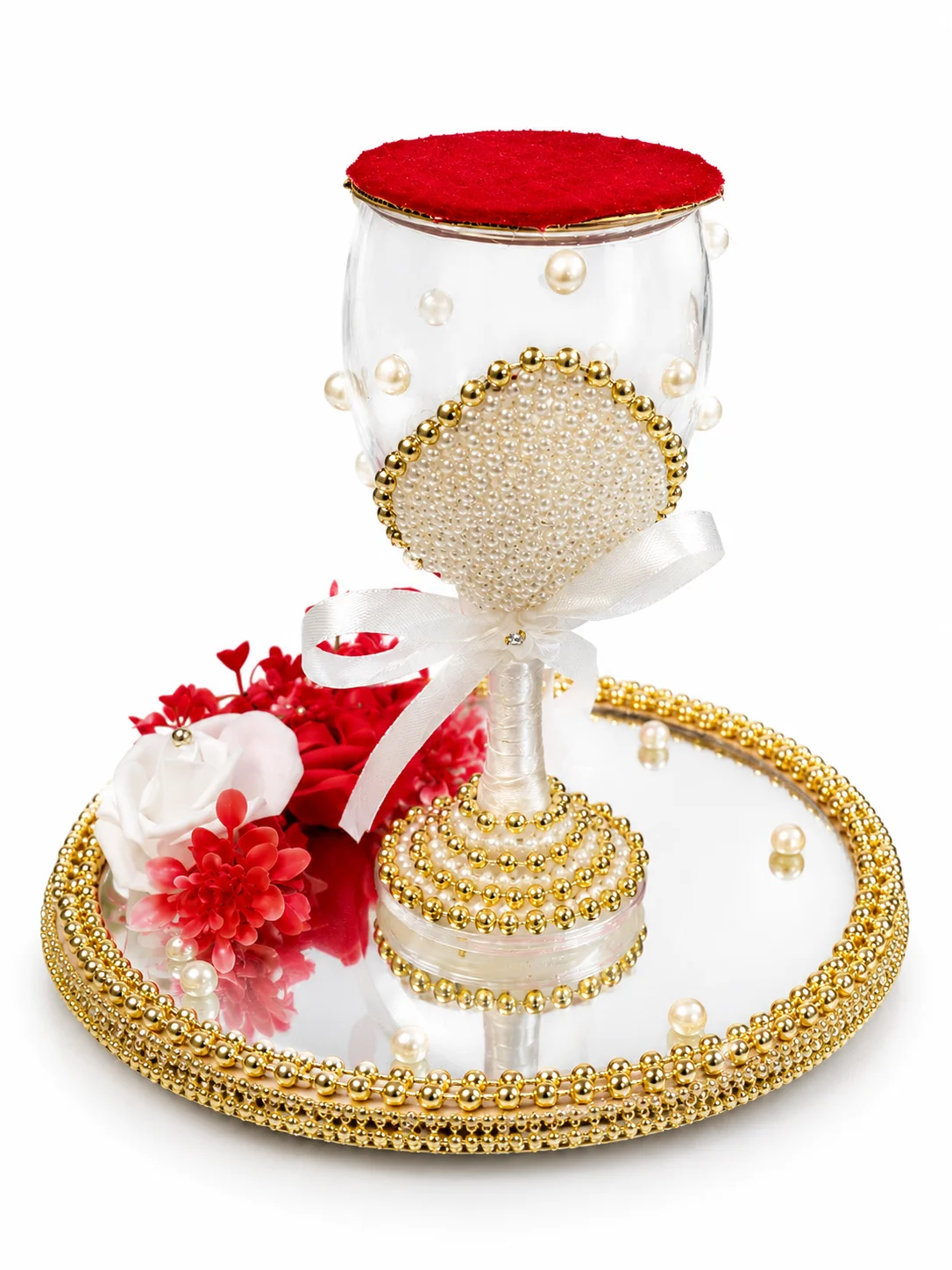 Luxury Pearl Doodh Pilai Glass Set with Mirror Tray