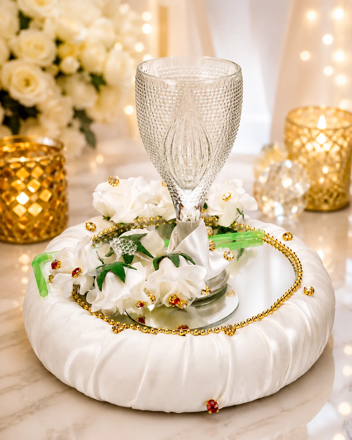 Handcrafted Pearl Doodh Pilai Glass with Mirror Tray