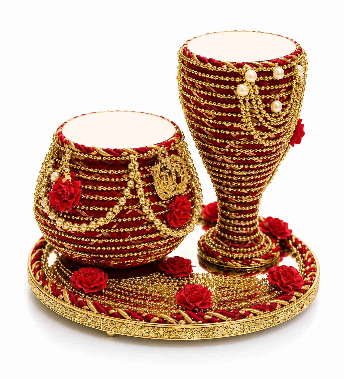 Luxury Doodh Pilai Glass & Bowl Set with Mirror Tray