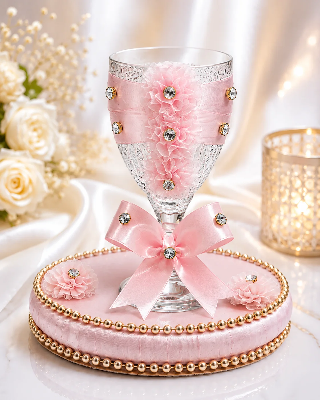 Luxury Pink Doodh Pilai Glass | Elegant Wedding Milk Ceremony Decorative Glass