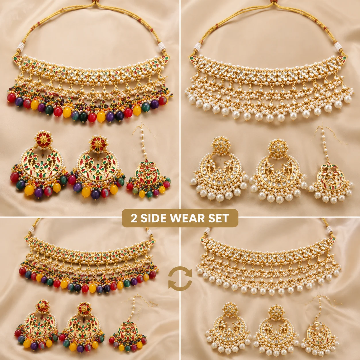 Royal Kundan Bridal Jewelry Set | Traditional Gold Plated Choker Necklace with Earrings