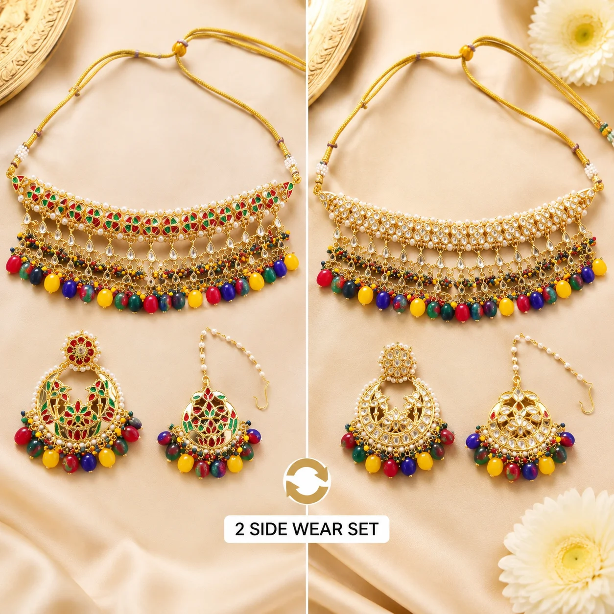 Royal Kundan Bridal Jewelry Set | Traditional Gold Plated Choker Necklace with Earrings