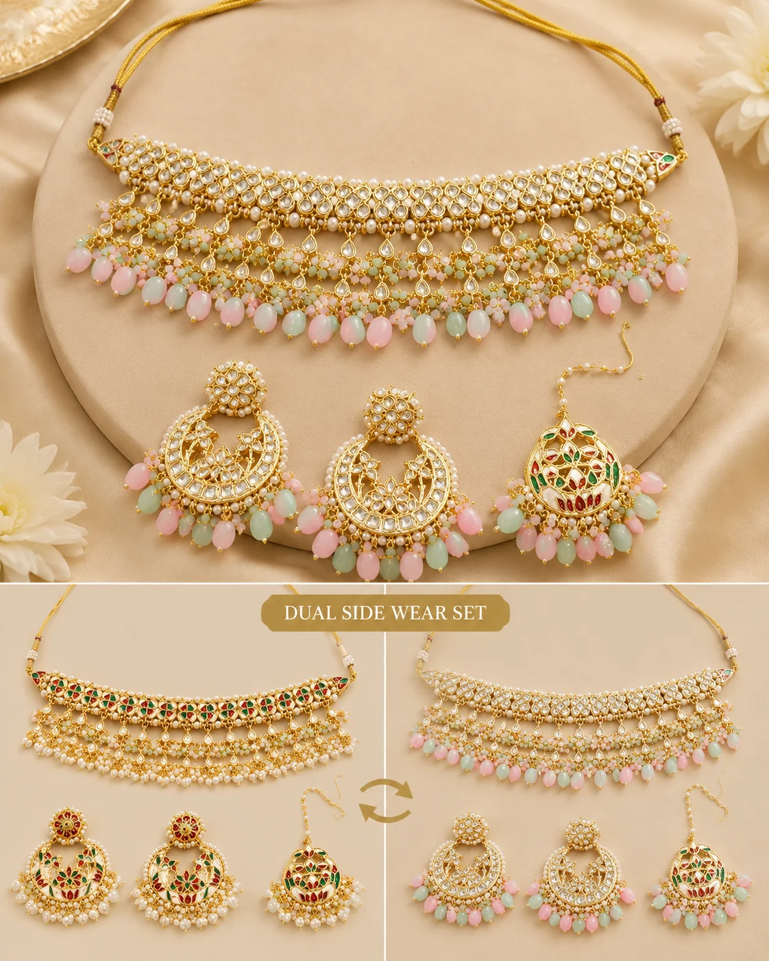 Royal Kundan Bridal Jewelry Set | Traditional Gold Plated Choker Necklace with Earrings