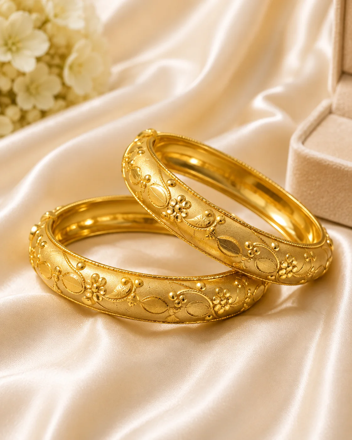 Elegant Gold Floral Engraved Bangles – 2 Piece Traditional Jewelry Set