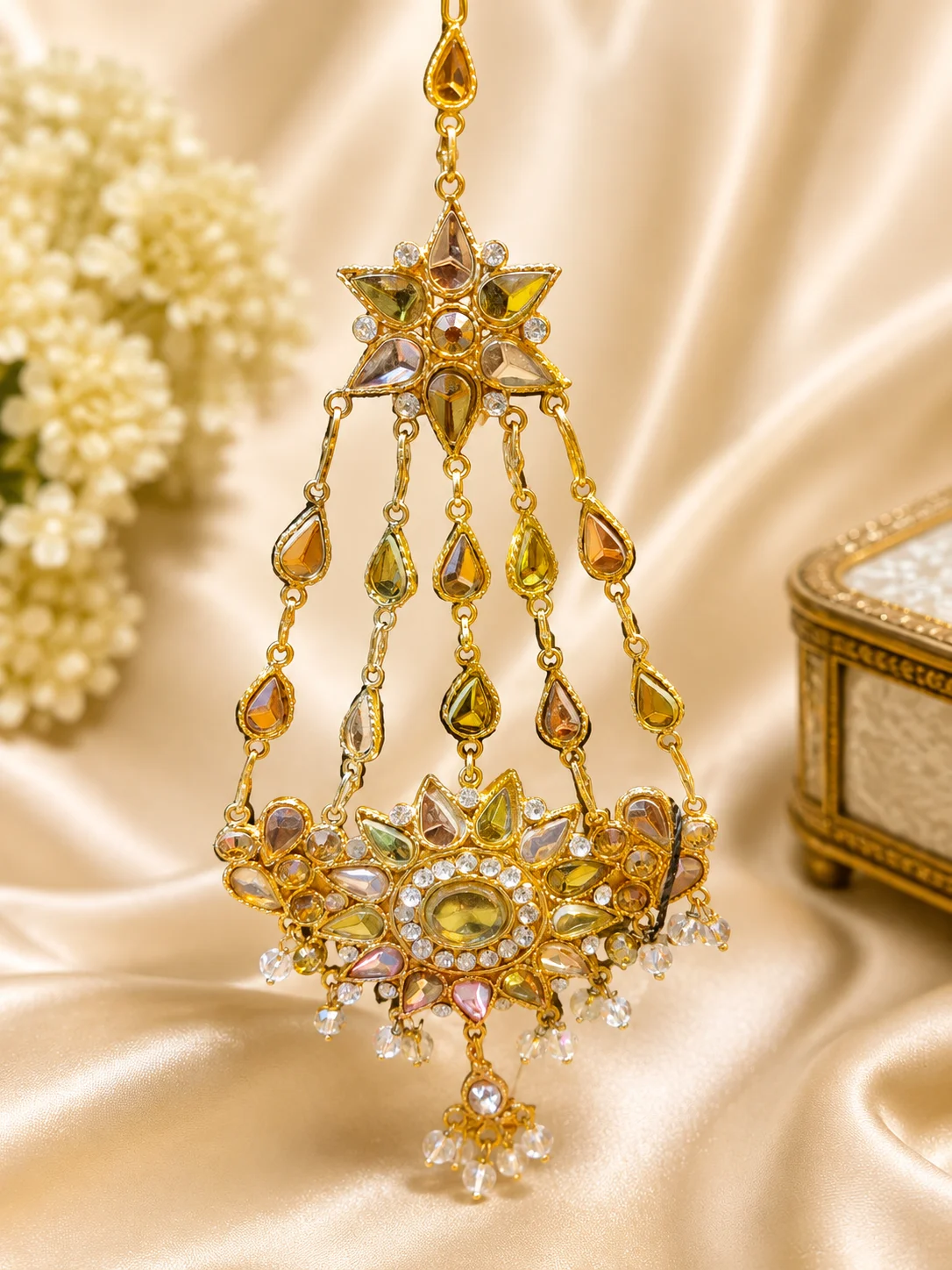 Luxury Gold Kundan Jhoomar Passa with Crystal Drops