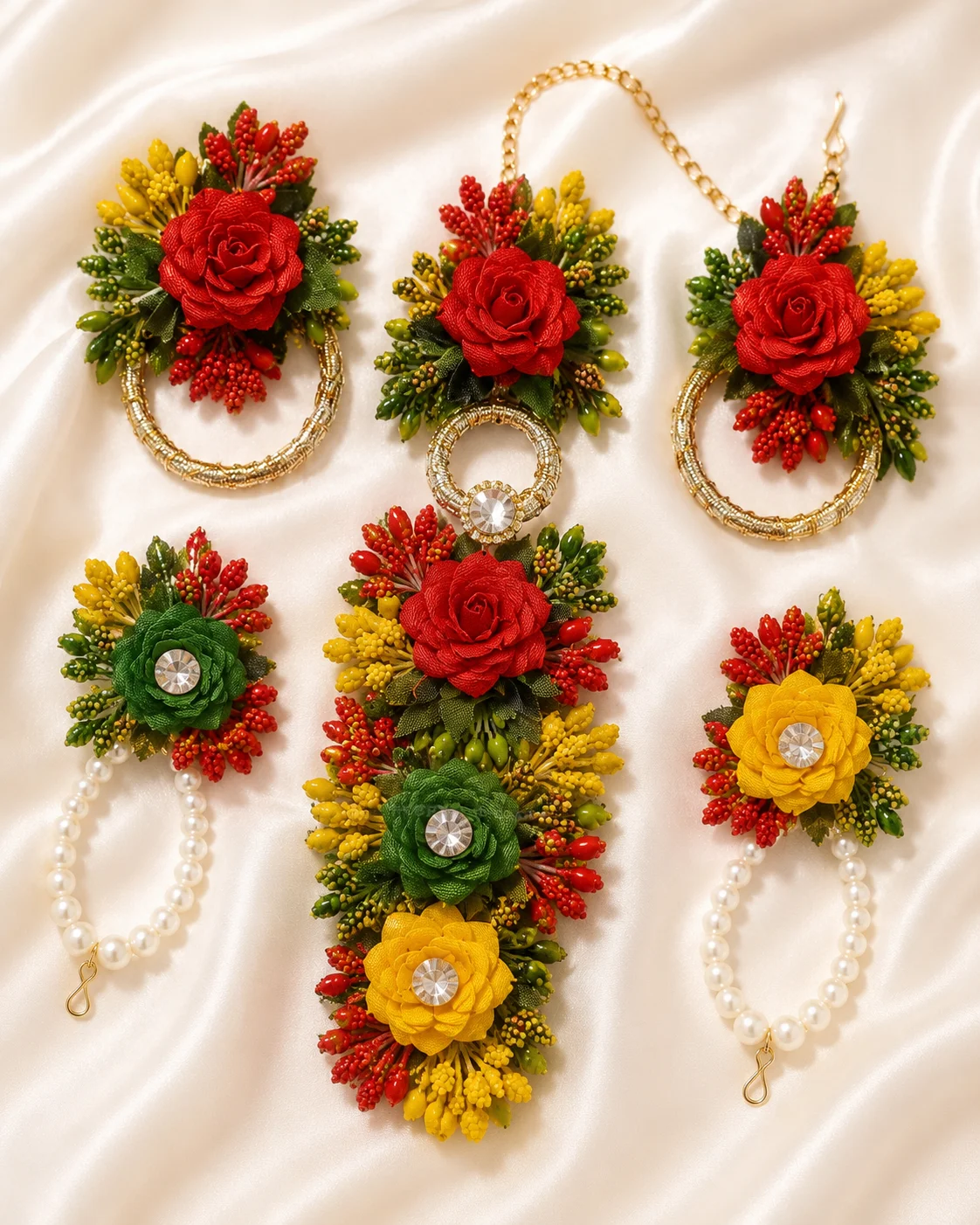 Luxury Multicolor Floral Bridal Jewelry Set with Pearls