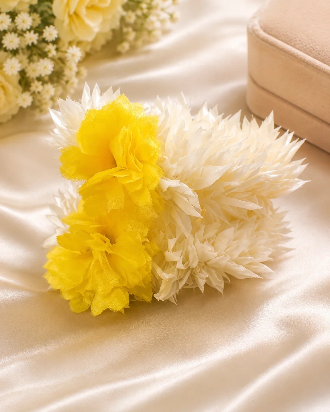 Yellow & White Floral Bridal Gajra – Handmade Wedding Accessory