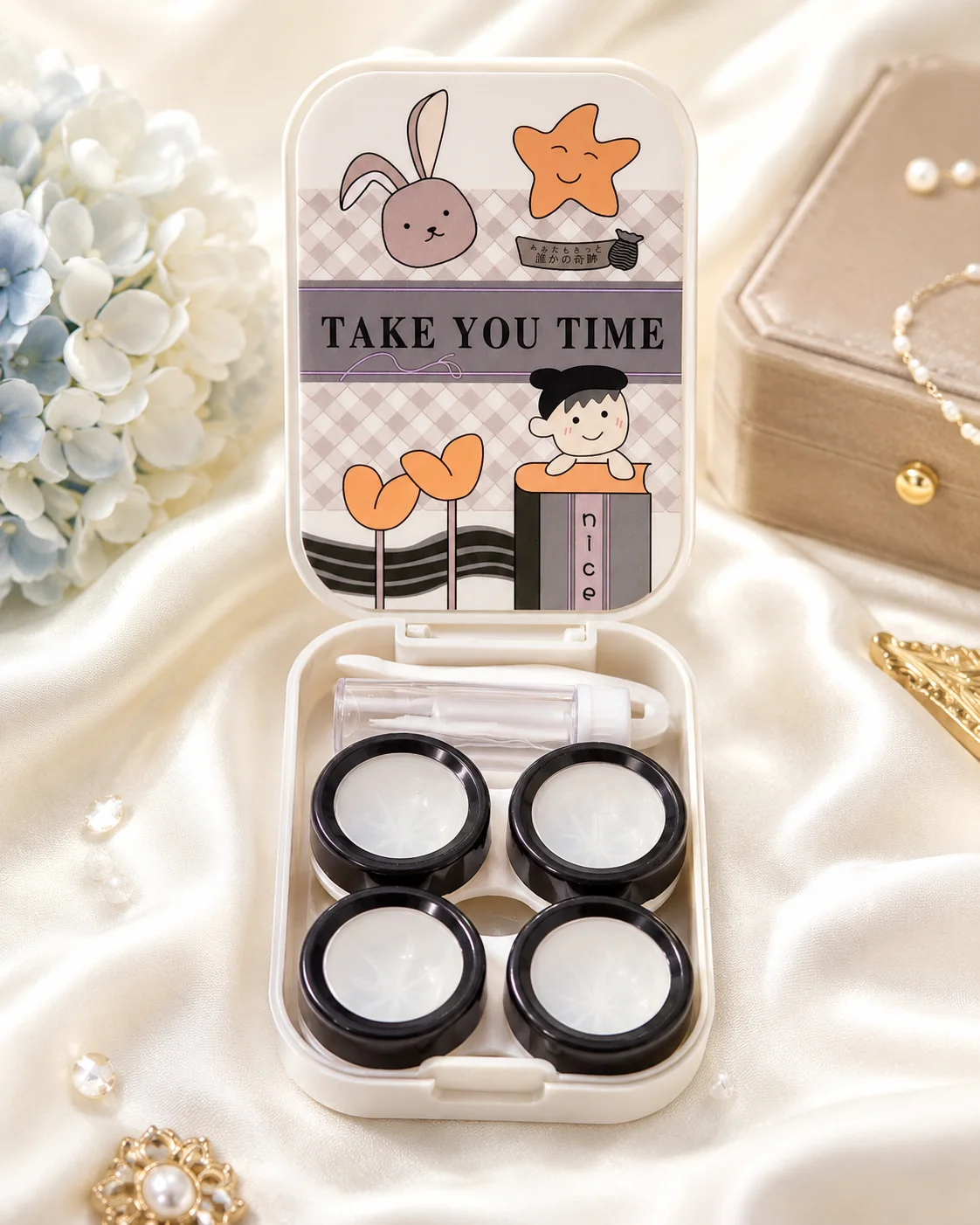 Cute Contact Lens Travel Kit with Mirror, Lens Case & Accessories – Portable Eye Lens Storage Box
