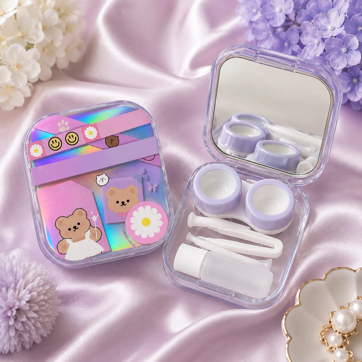 Cute Bear Contact Lens Travel Kit with Mirror – Portable Lens Case & Eye Care Accessories