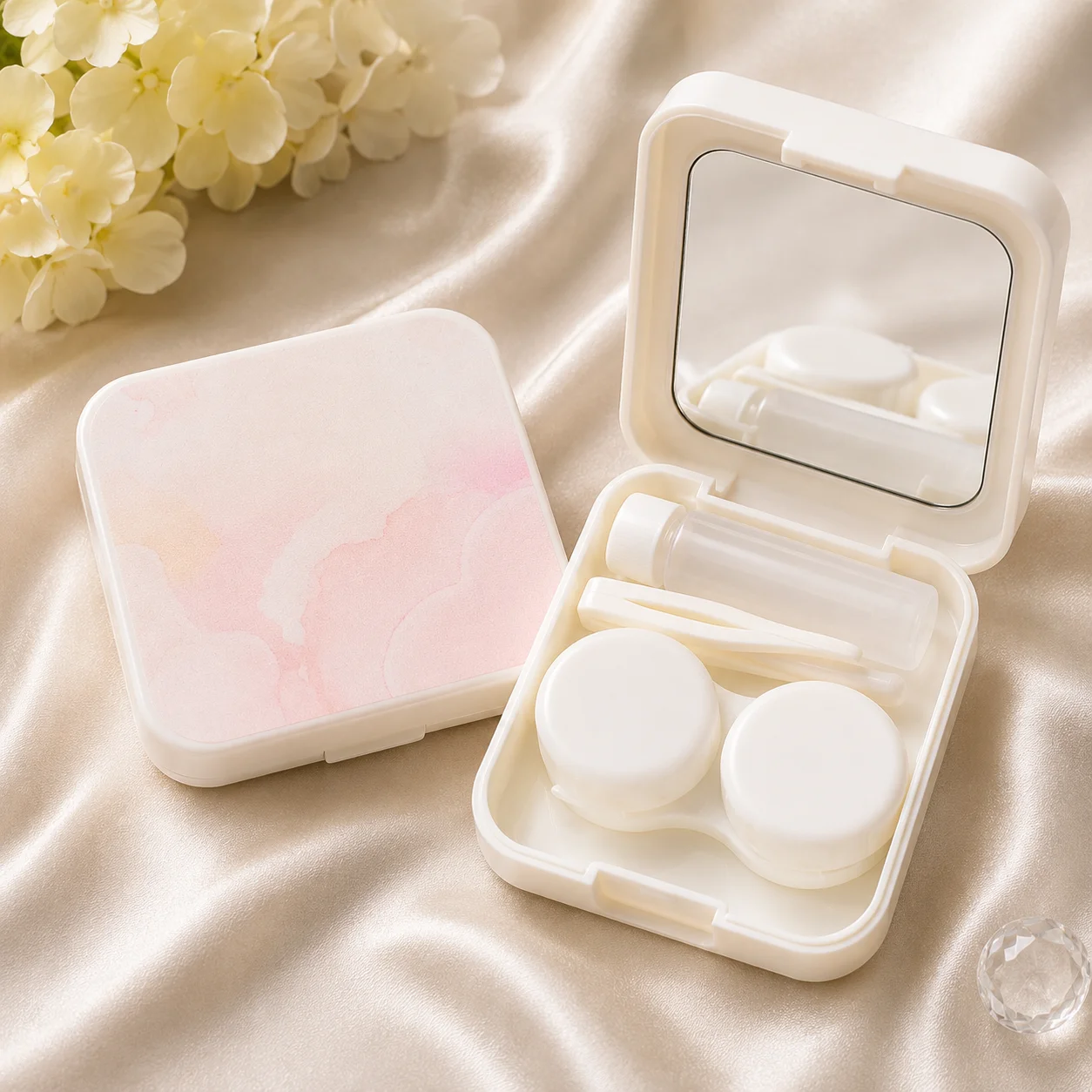 Pastel Contact Lens Travel Kit with Mirror – Portable Contact Lens Case & Eye Care Set