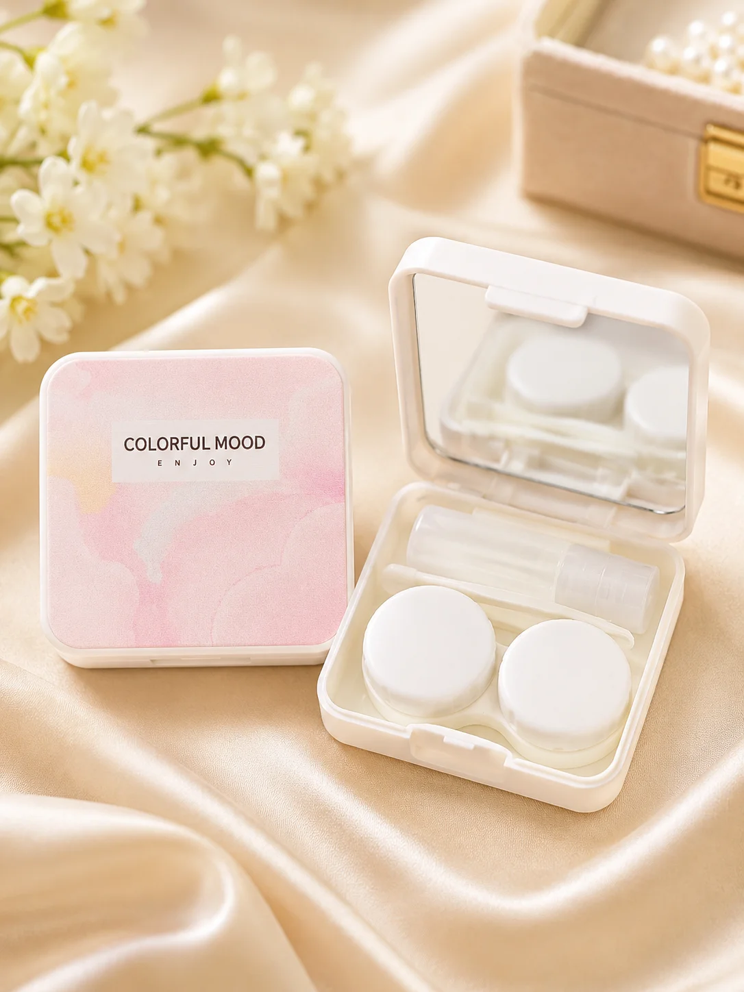 Pastel Contact Lens Travel Kit with Mirror – Portable Lens Case & Eye Care Set