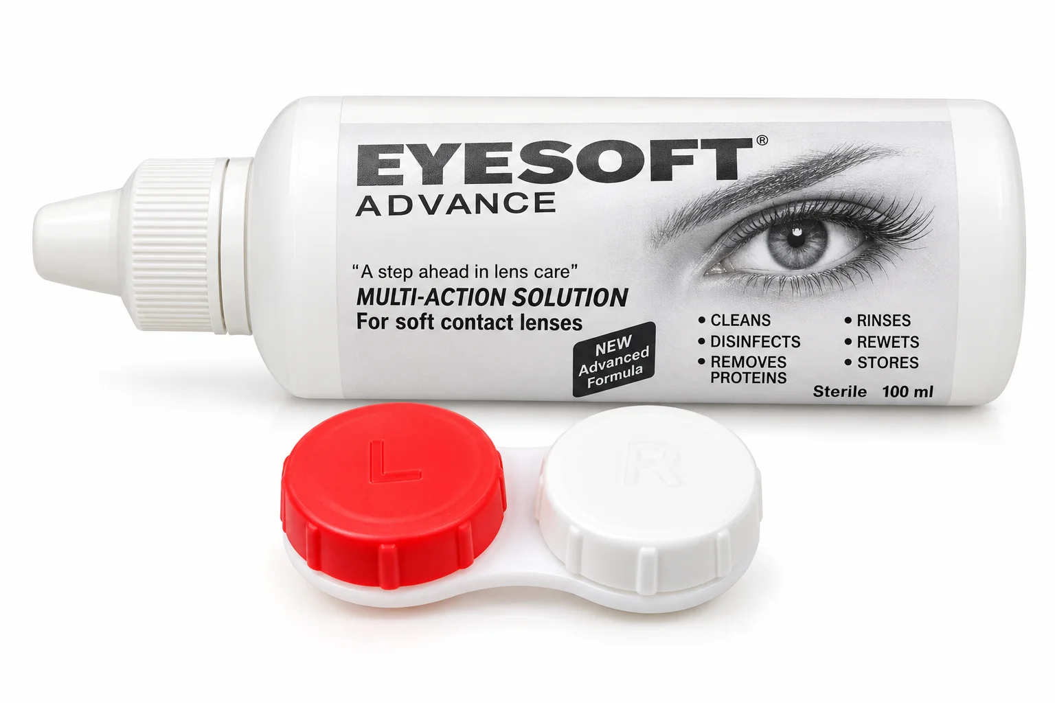Lens Water Eyesoft Advance Multi-Action Contact Lens Solution – 100ml with Lens Case