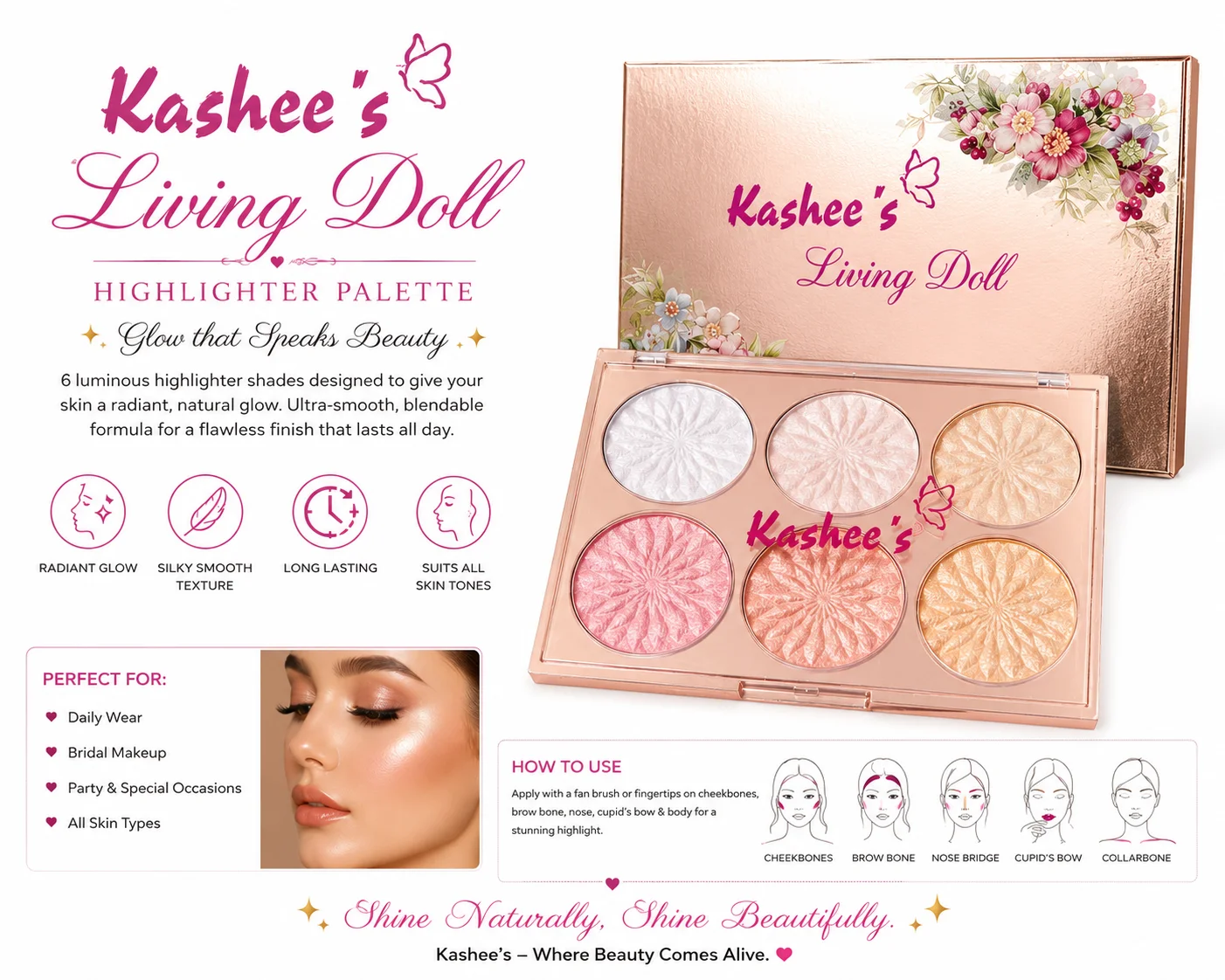 Kashee’s Living Doll Highlighter Palette – Radiant Glow Collection