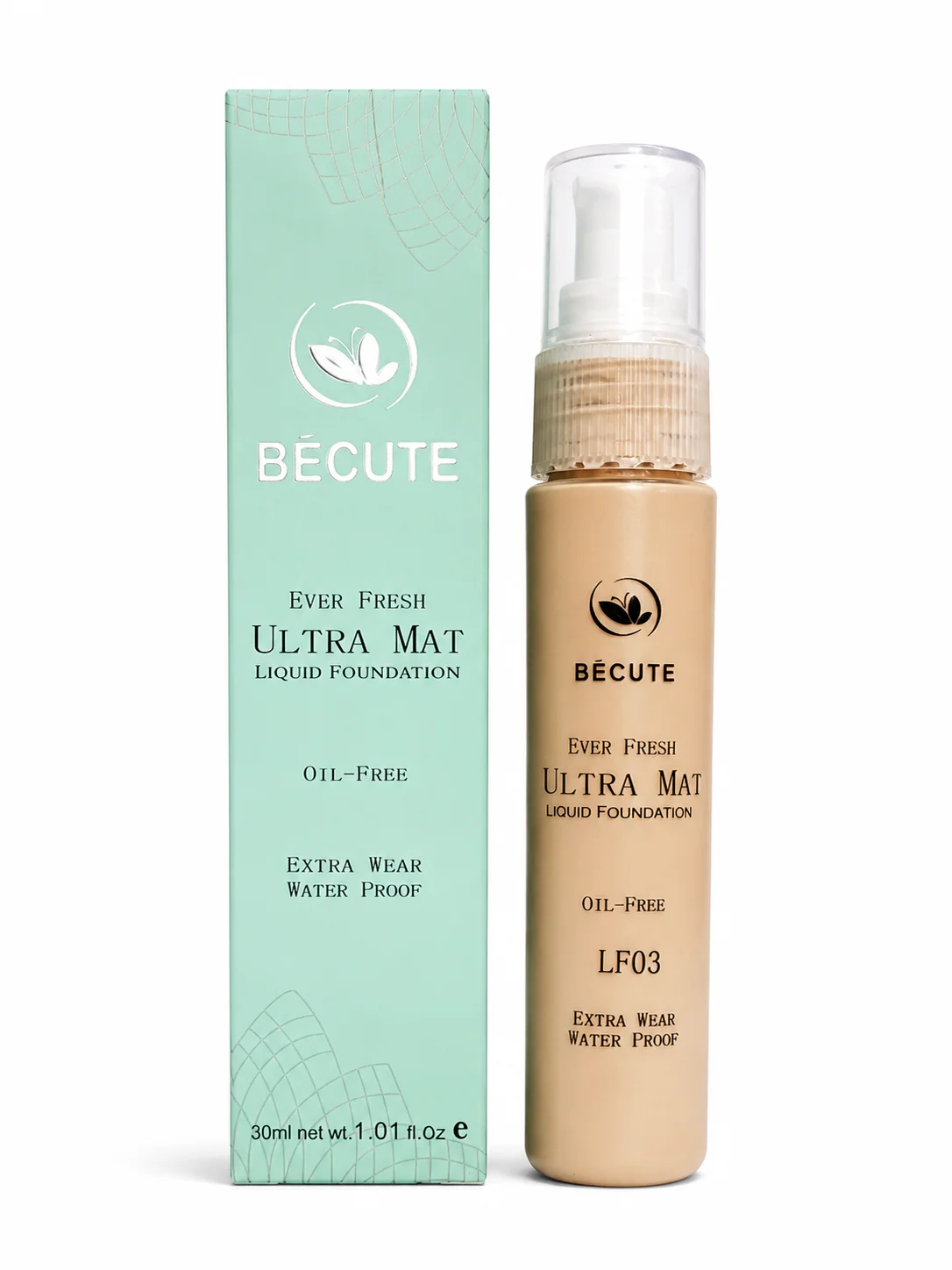 BÉCUTE Ever Fresh Ultra Mat Liquid Foundation LF03 – Oil-Free & Waterproof – 30ml