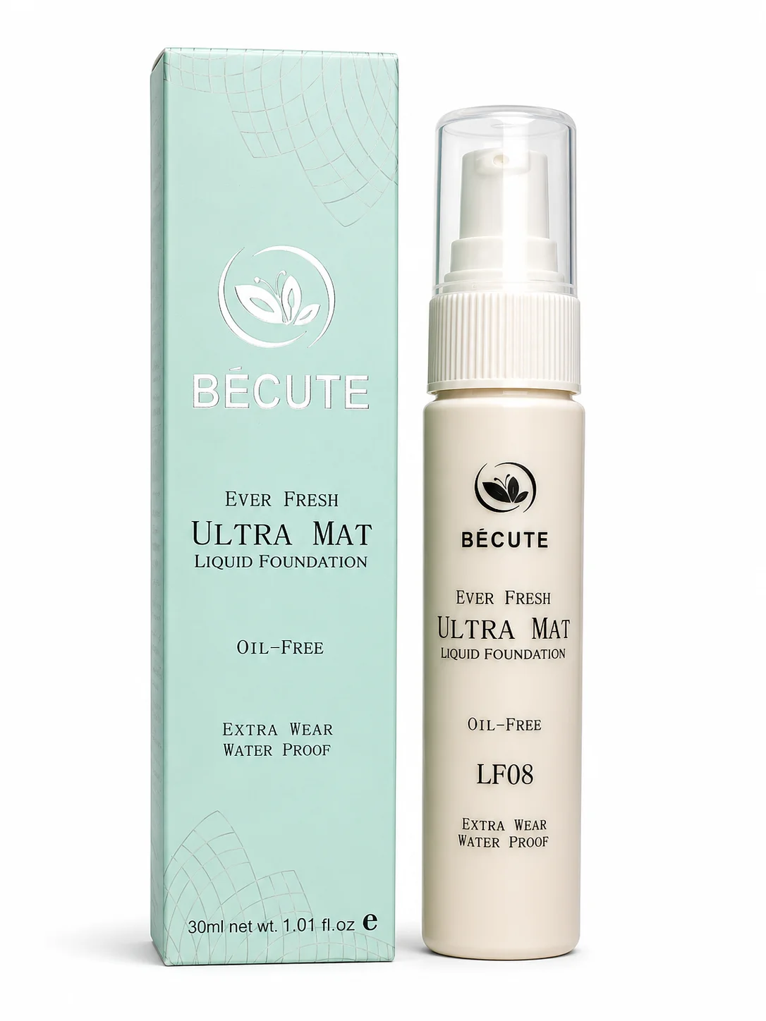 BÉCUTE Ever Fresh Ultra Mat Liquid Foundation LF08 – Oil-Free & Waterproof – 30ml