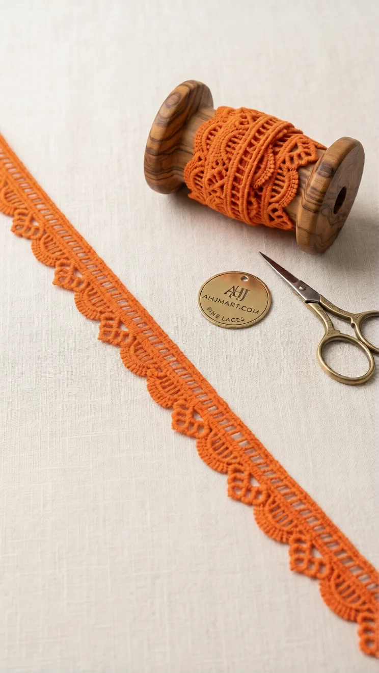 Premium Orange Guipure Scalloped Lace Trim with Vintage Haberdashery Set