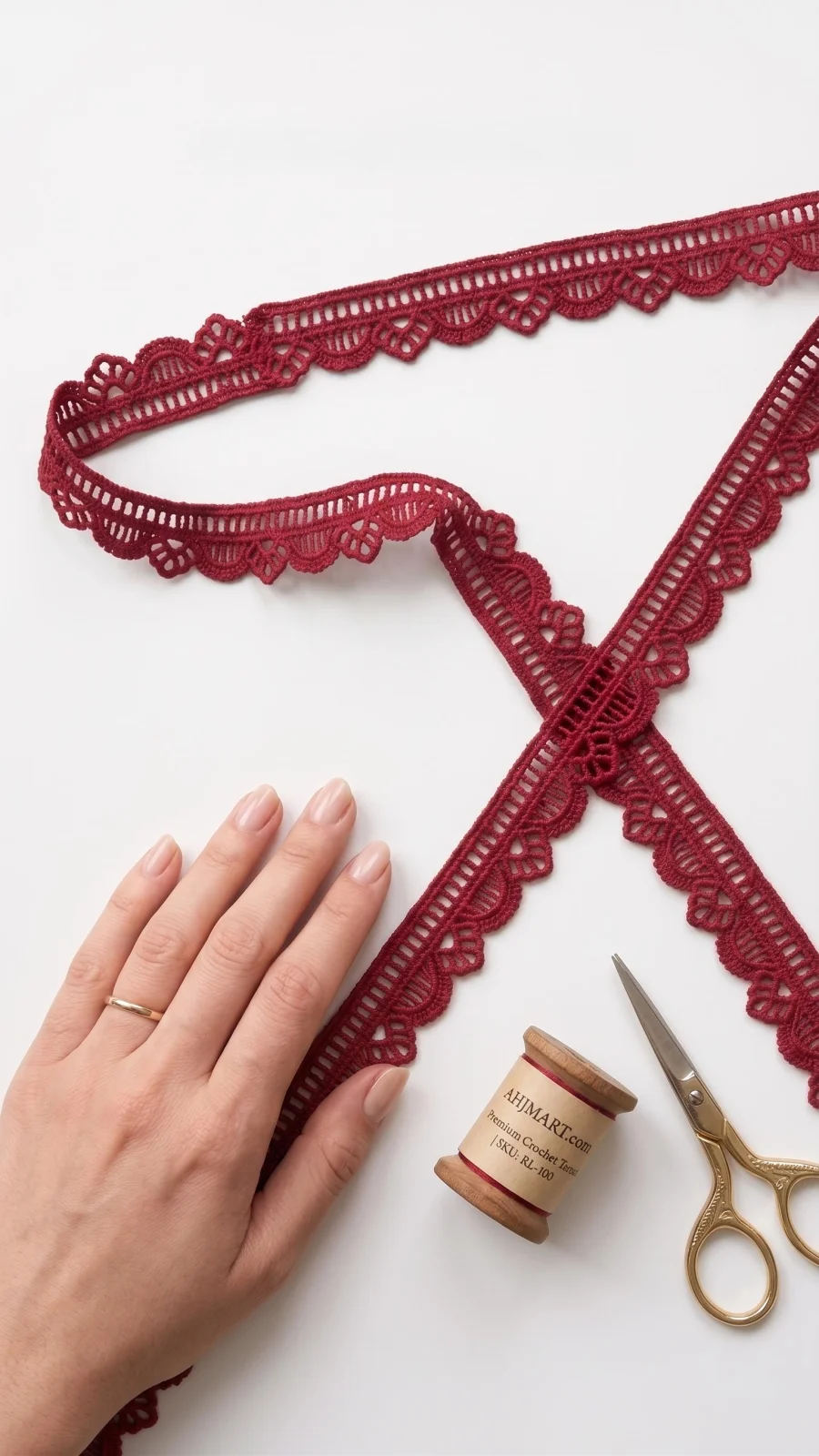 Premium Crimson Red Scalloped Crochet Lace Trim